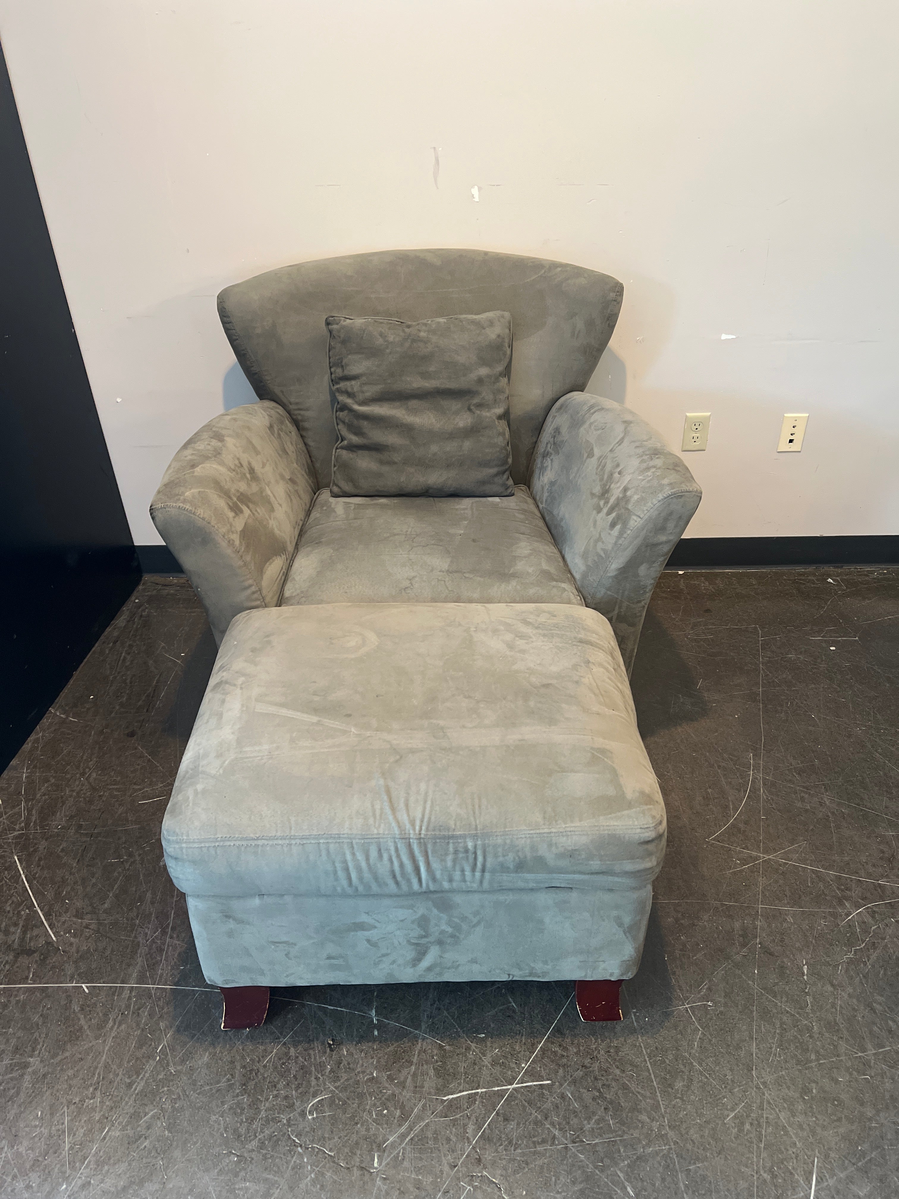 Grey Upholstered Armchair and Ottoman Set