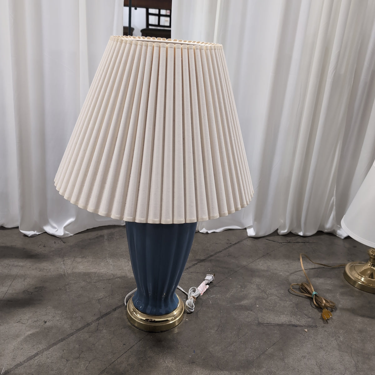 Pleated Fabric Shade Blue Ceramic Table Lamp