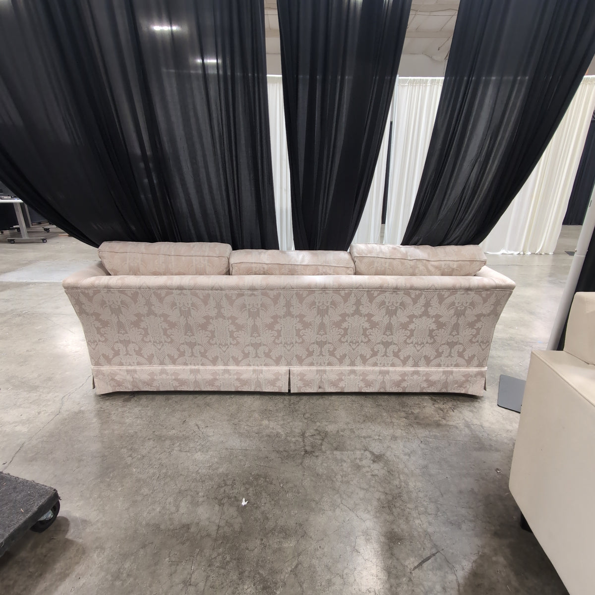 Light Beige Damask Patterned Skirted Couch