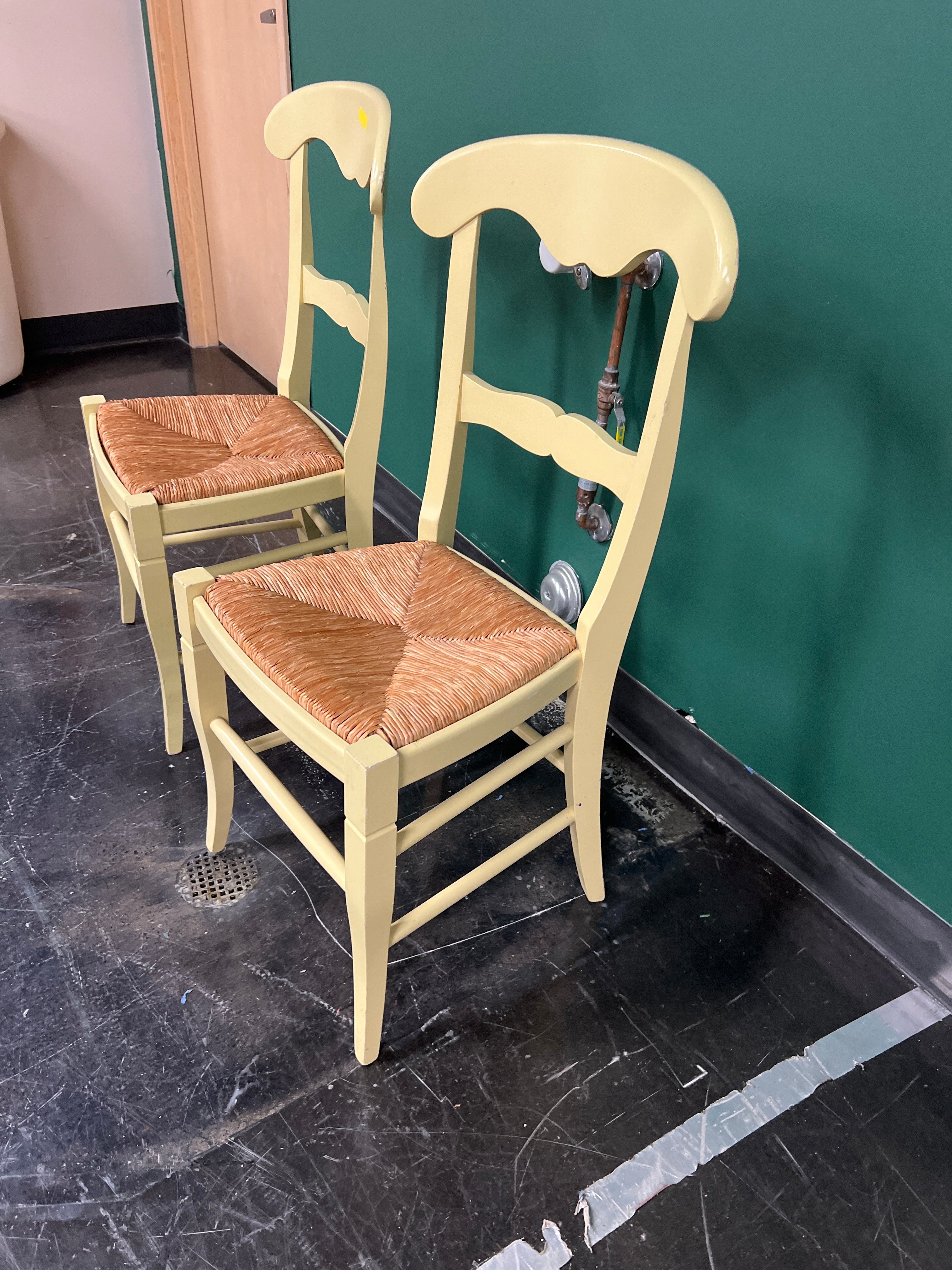 Charming Cream-Colored Wood Chair with Woven Seat