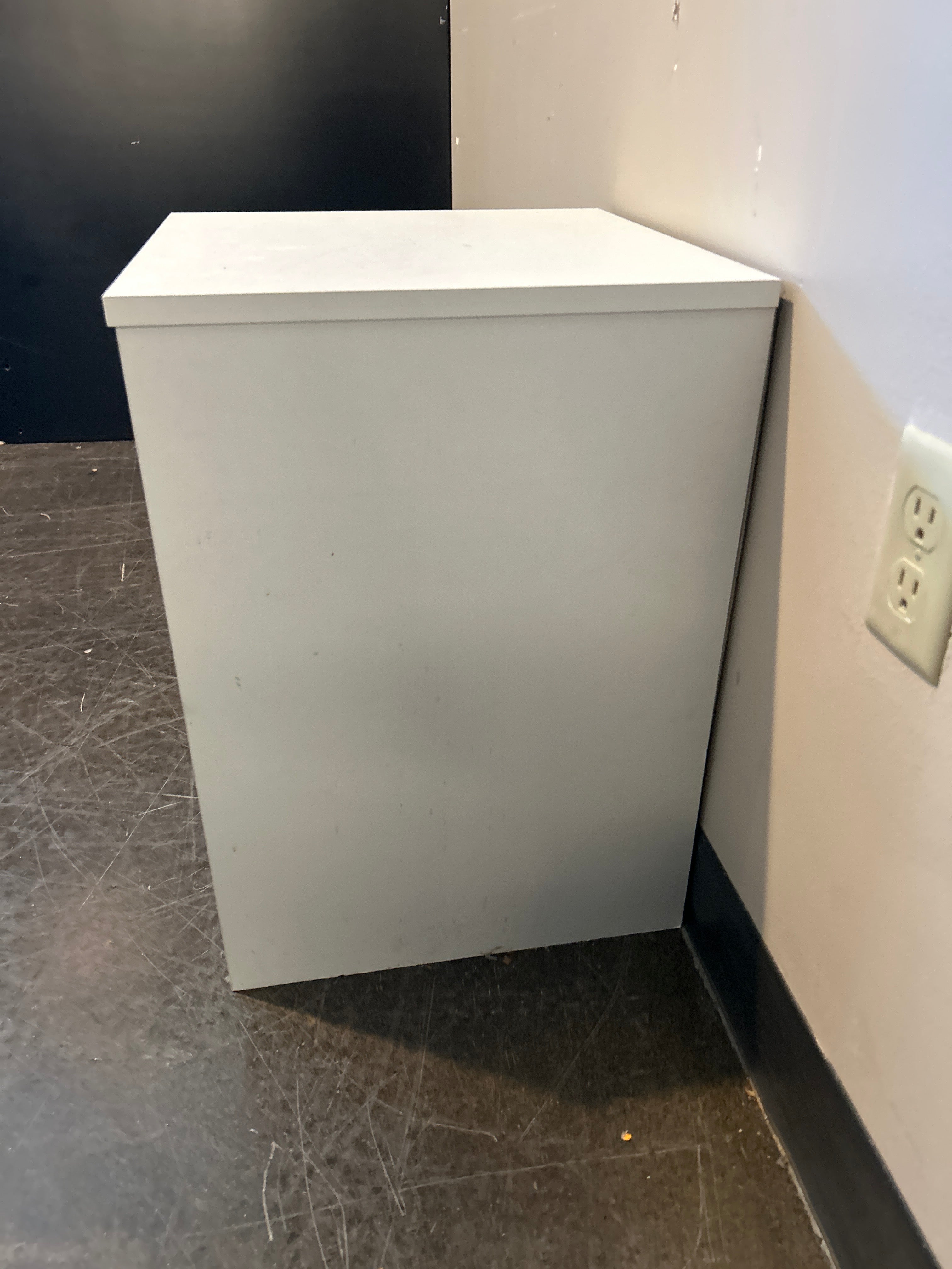 White Laminate Nightstand with Drawer and Shelf