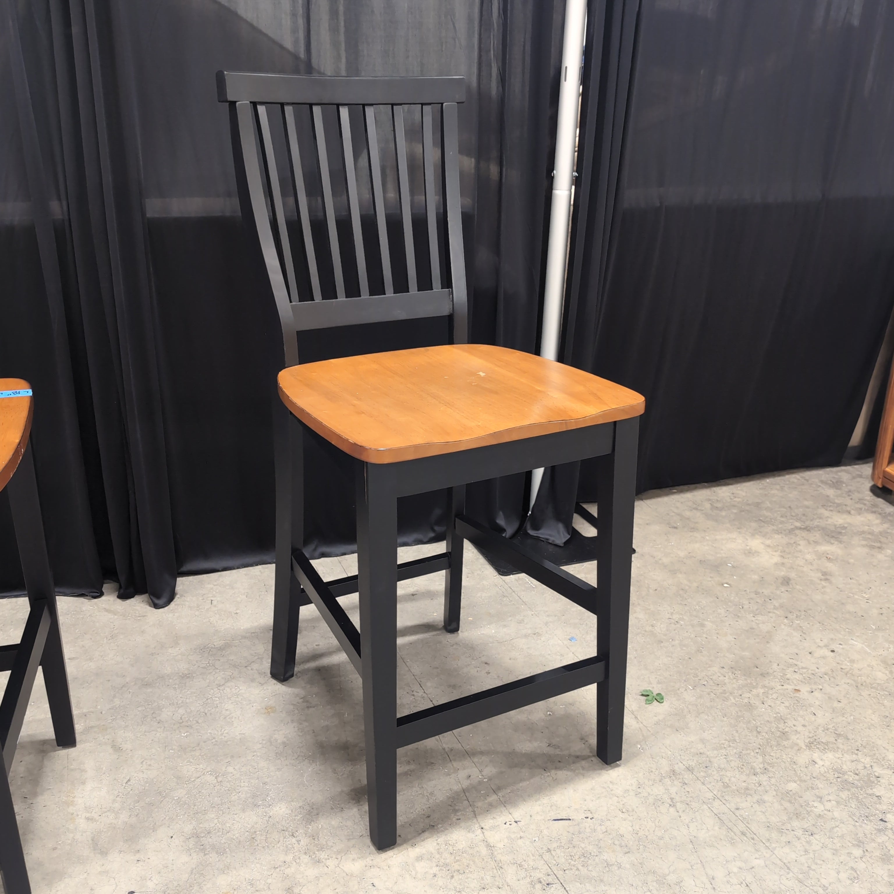 Black Wood Slat Back Bar Stool with Wood Seat