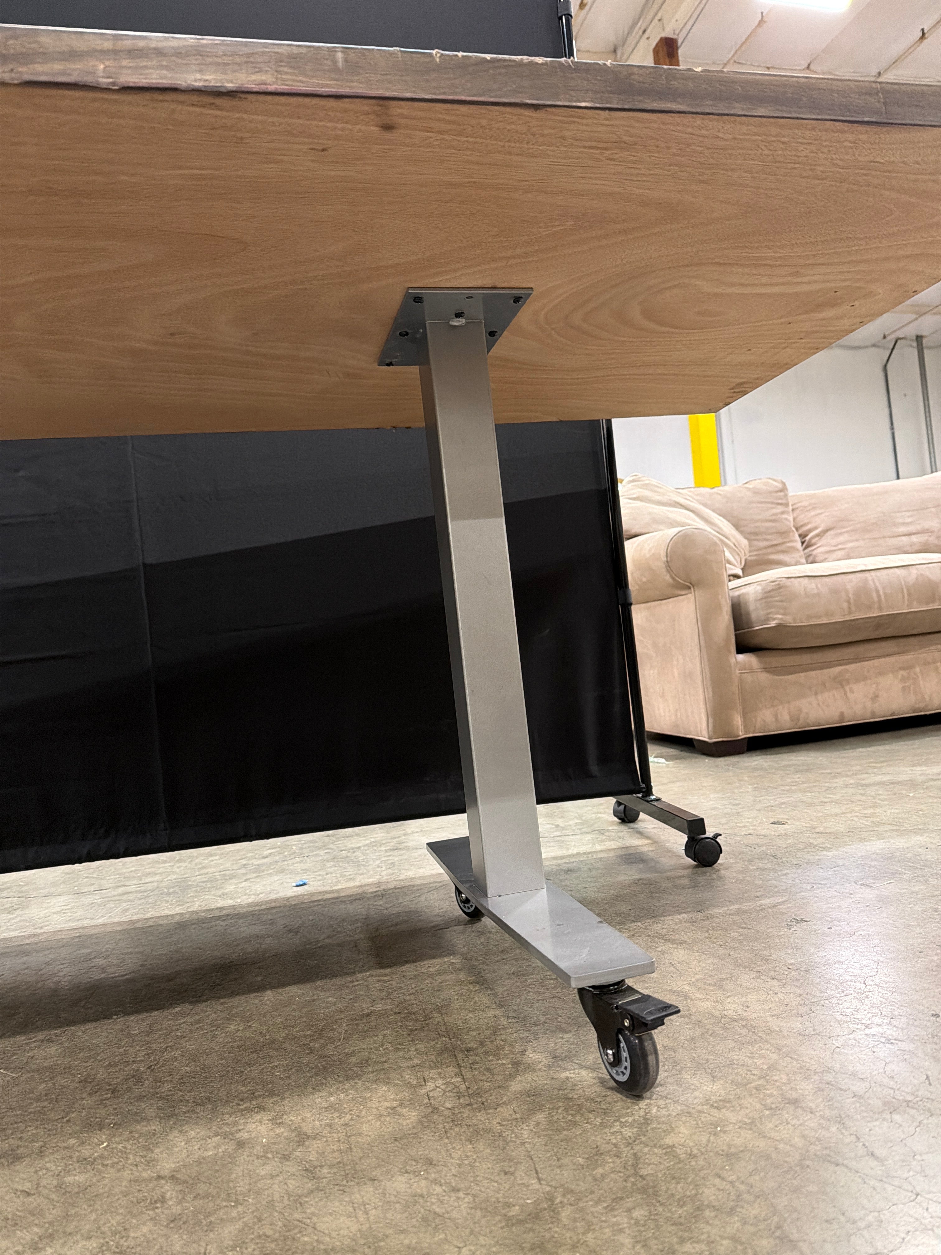 Rectangular Dark Brown Wood Top Utility Table with Locking Casters