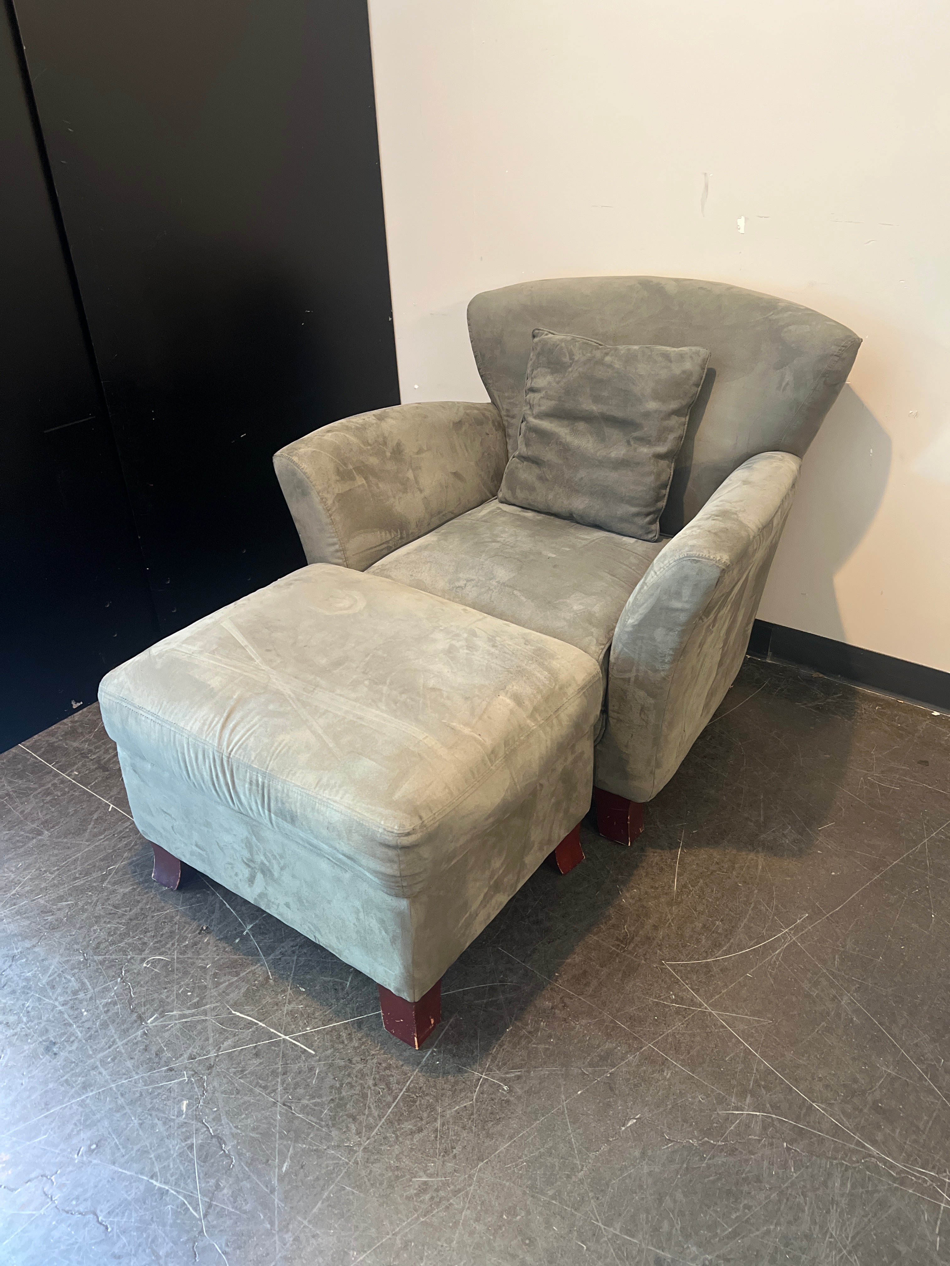 Grey Upholstered Armchair and Ottoman Set