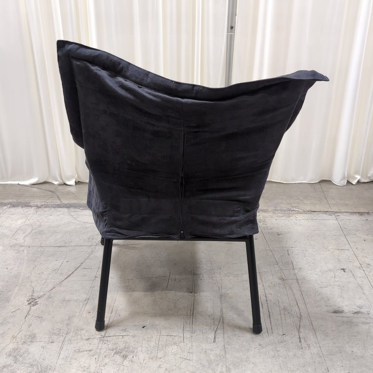 Black Quilted Fabric Lounge Chair with Metal Frame