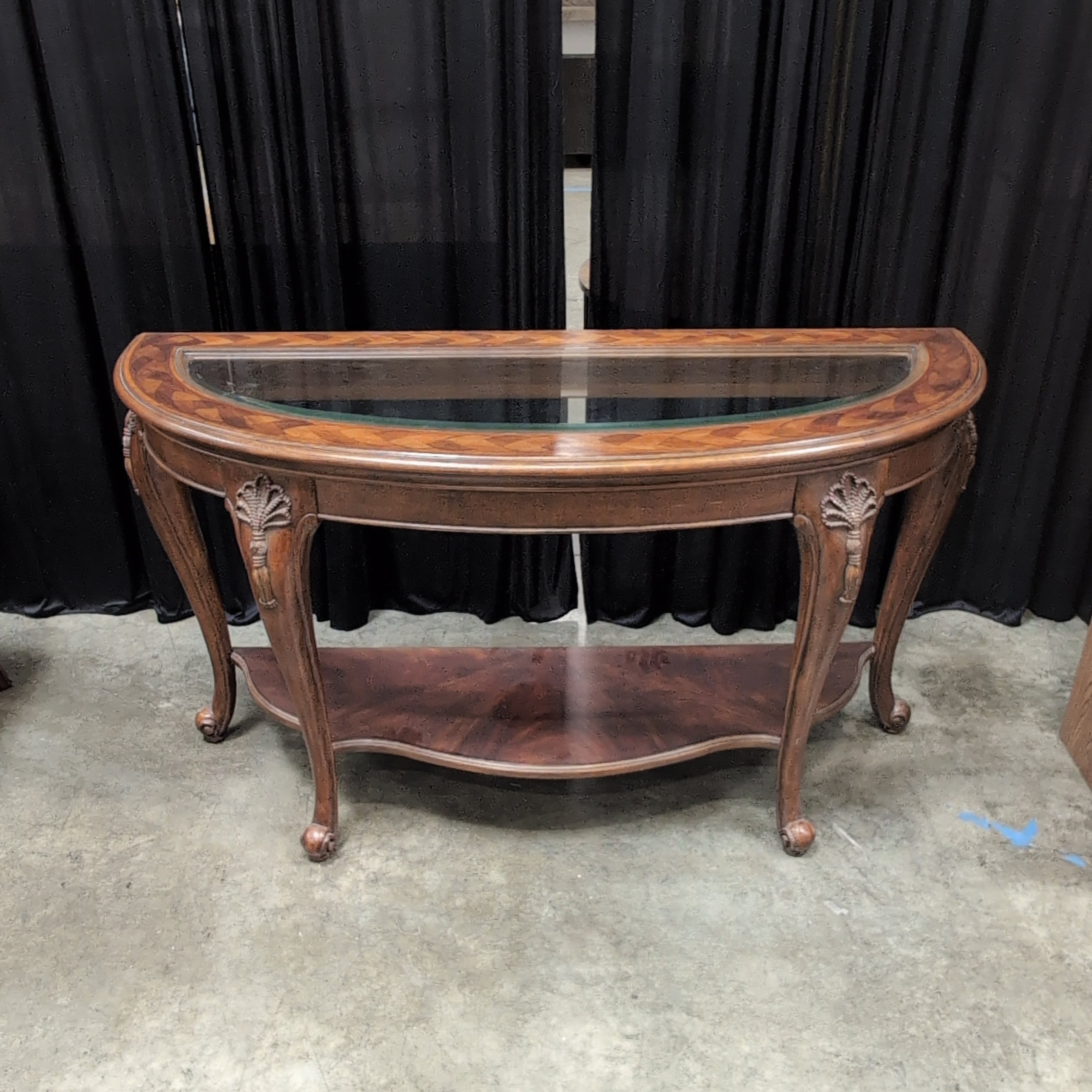 Traditional Dark Wood Console Table with Glass Top