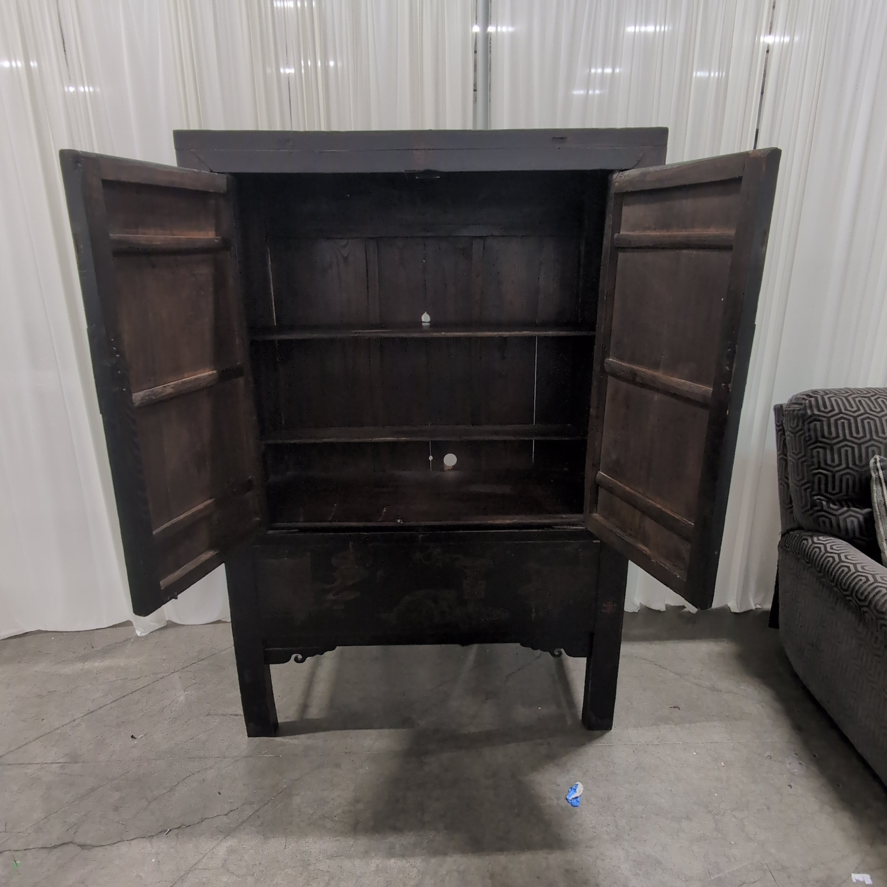 Black Lacquer Oriental Two-Door Armoire