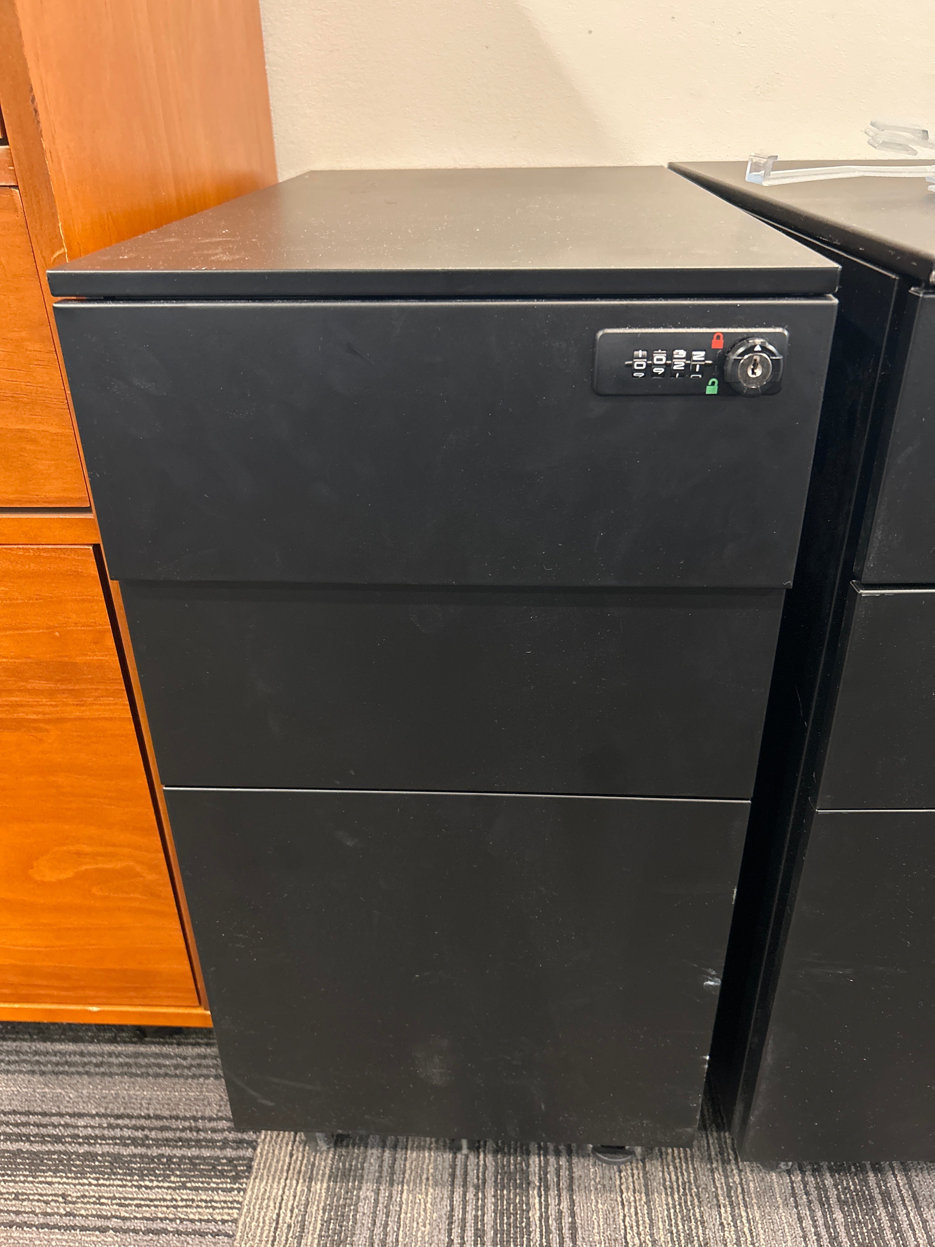 Black Three Drawer File Cabinet with Lock