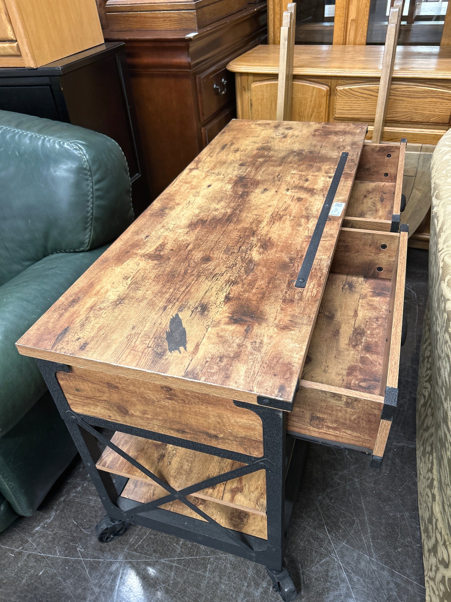Sauder Industrial Rolling Media Console with Storage