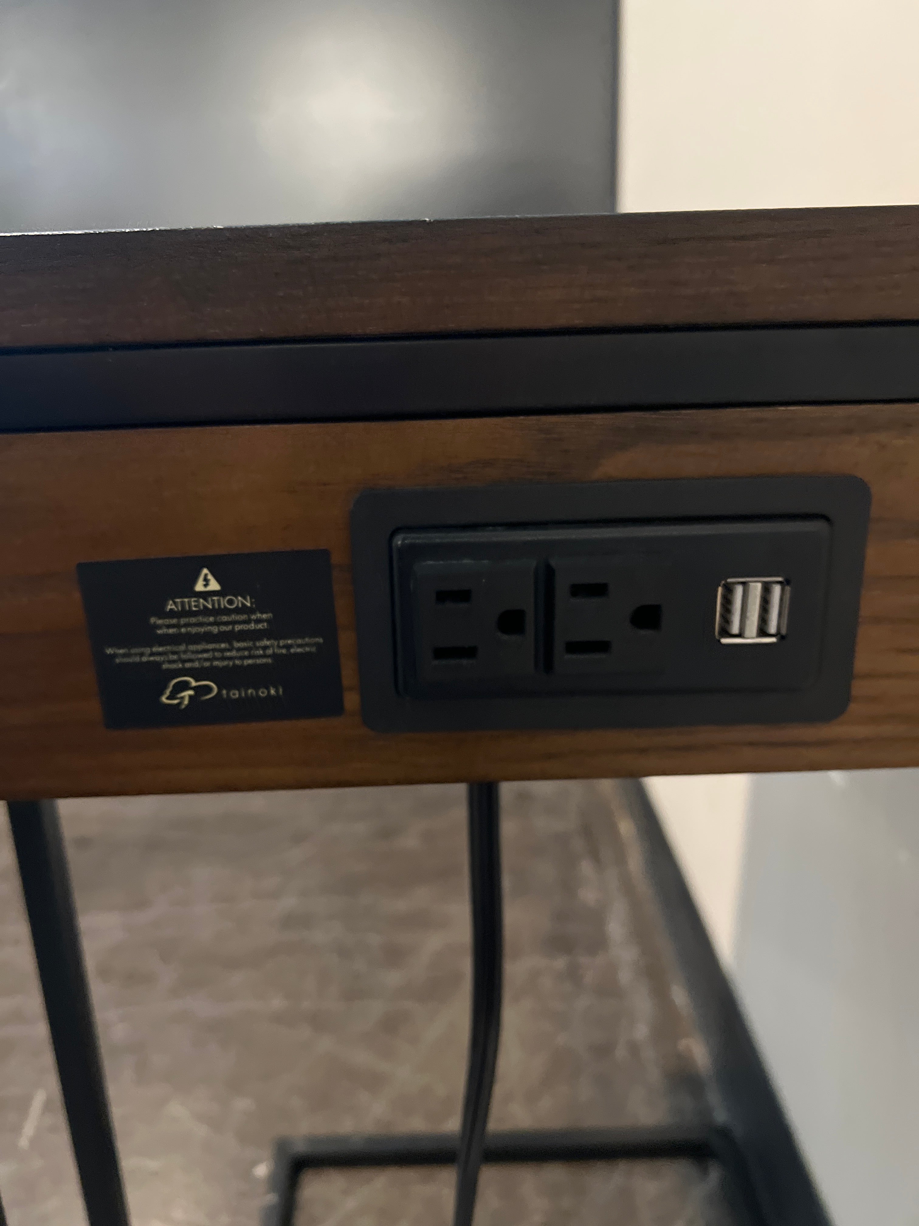 Modern Wood & Metal Side Table with Power Outlet and USB Ports