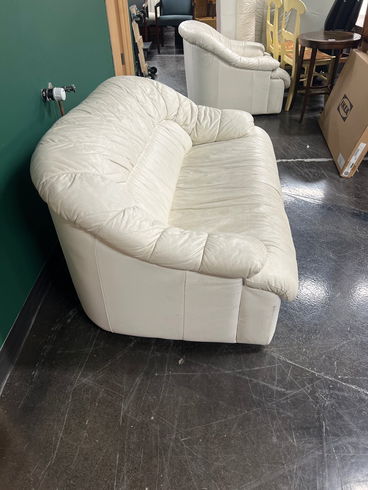 Cream-Colored Leather Loveseat