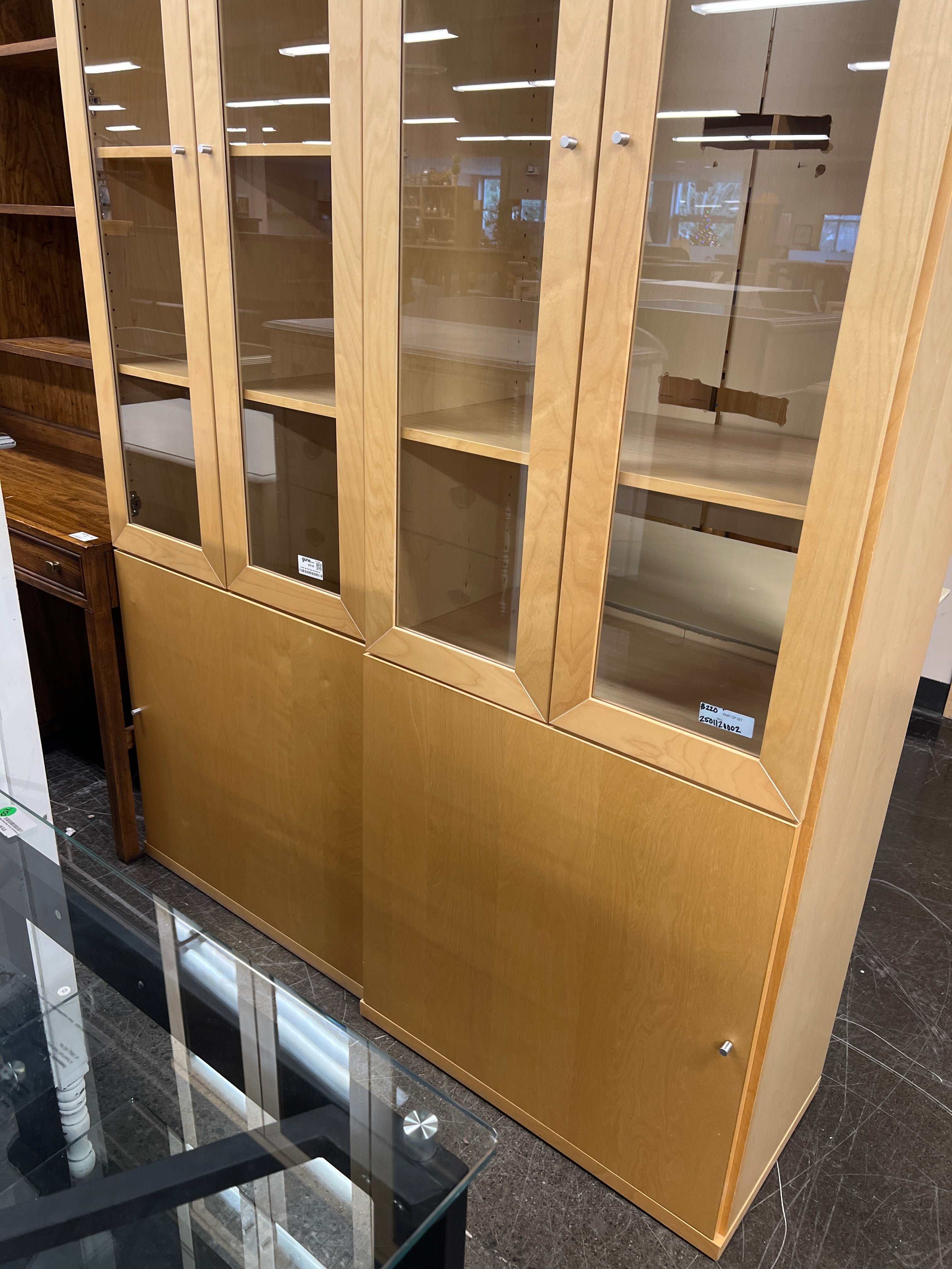 Pair of Versatile Light Wood Display and Storage Cabinet