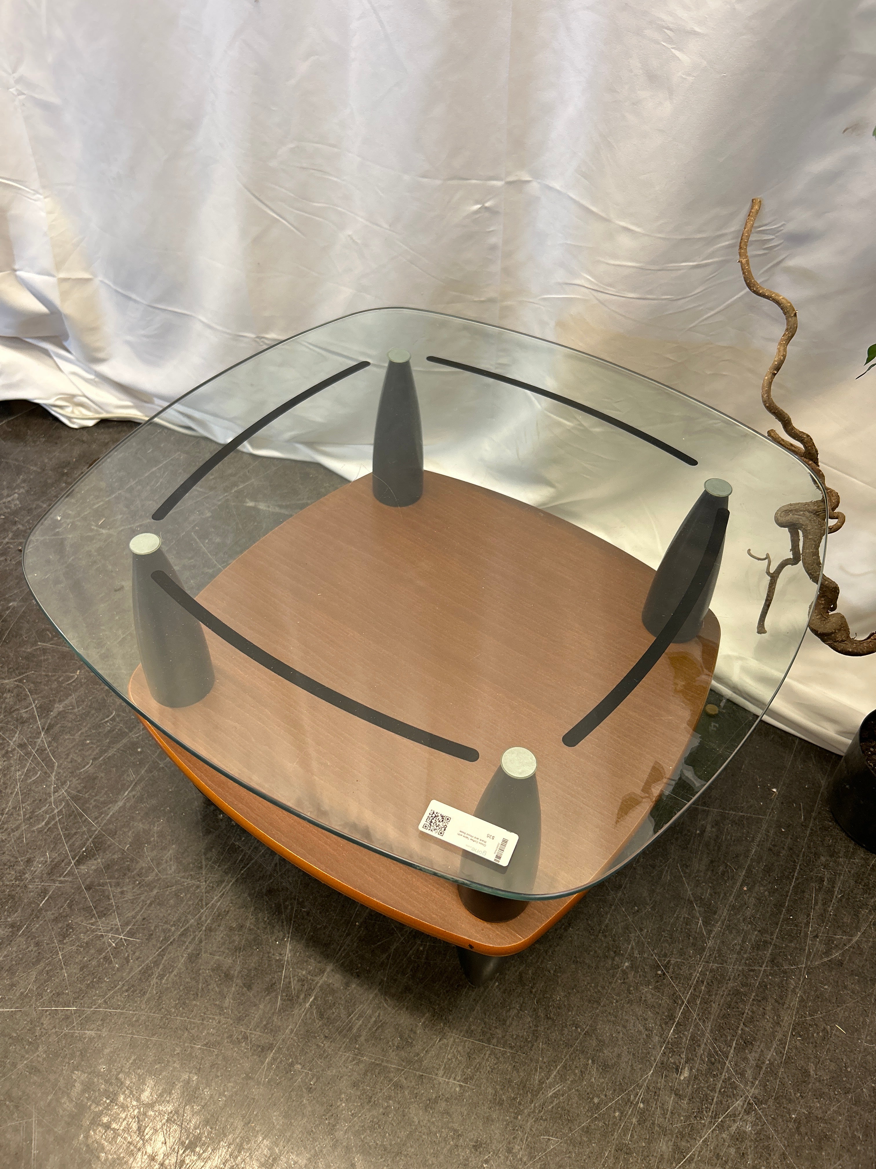 Glass Coffee Table with Black and Wood Base