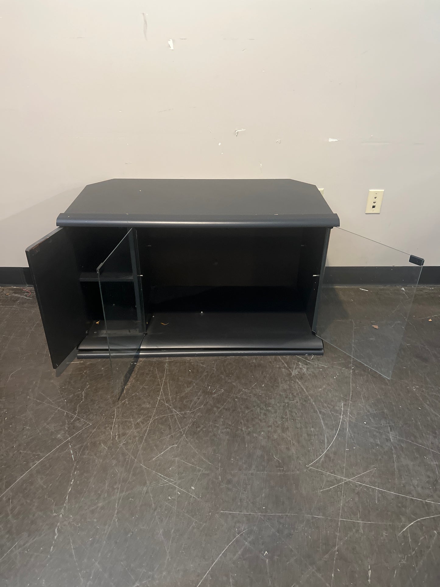 Dark Gray Glass-Front Media Cabinet