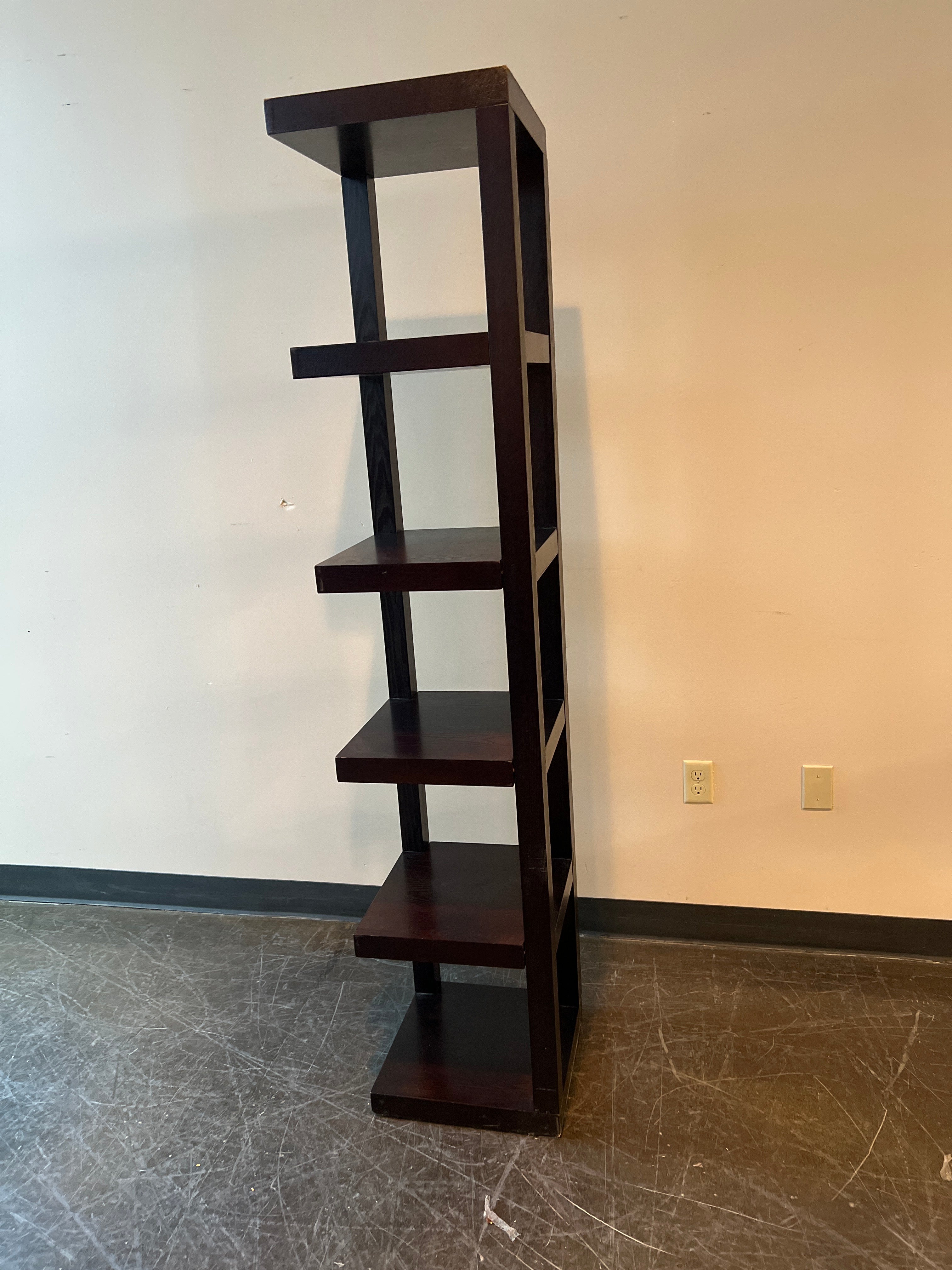 Modern Tall Dark Wood Open Five Shelves Bookcase