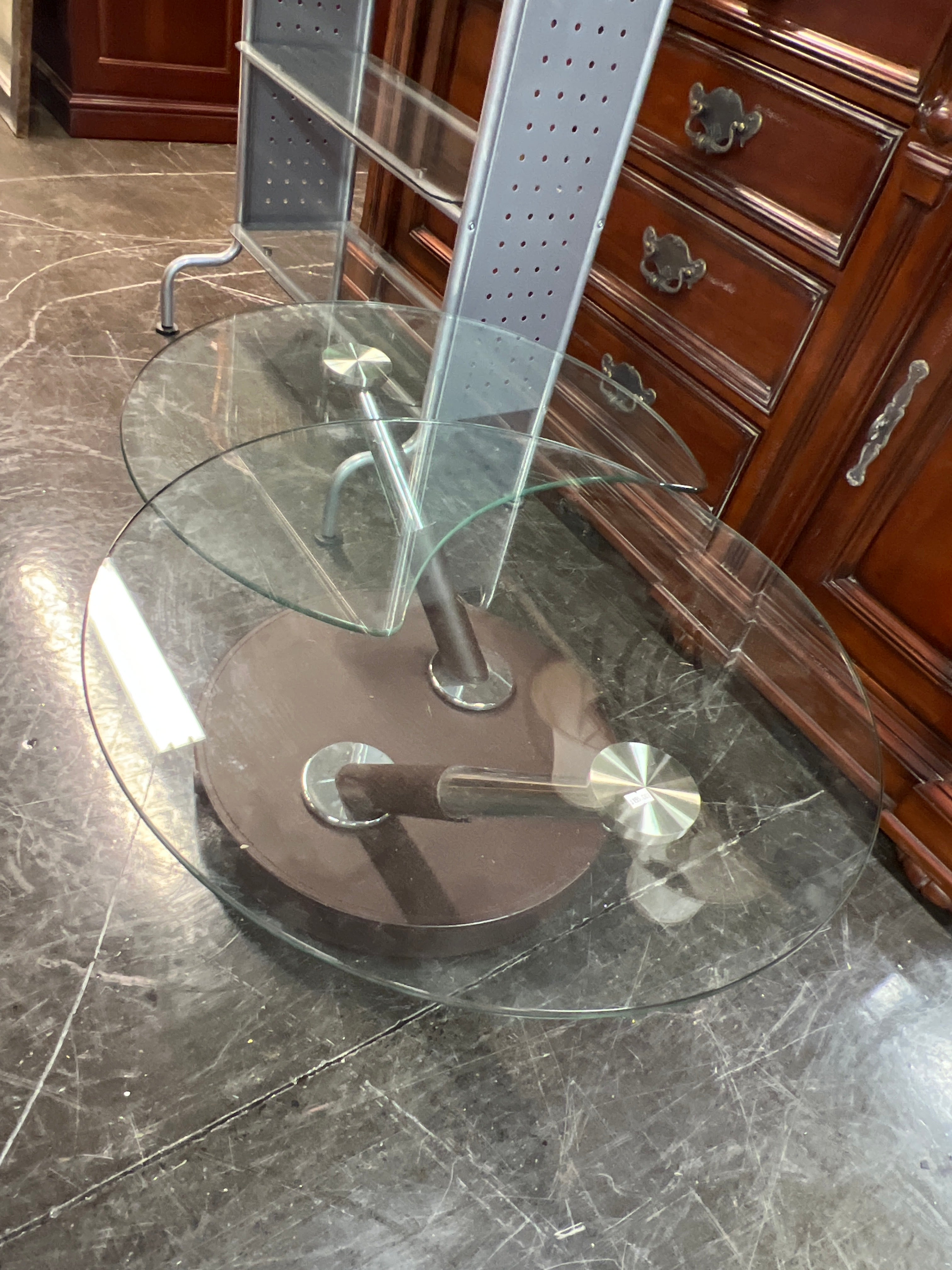 Modern Glass Coffee Table with Brown Leather Base