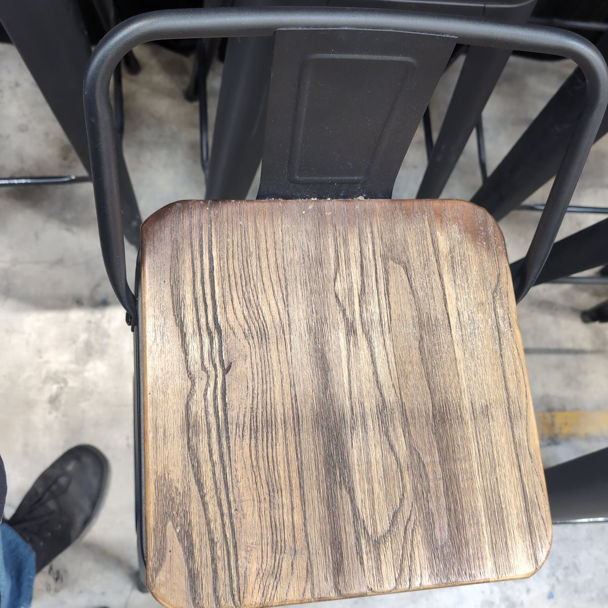 Industrial Style Dark Wood Seat Bar Stool