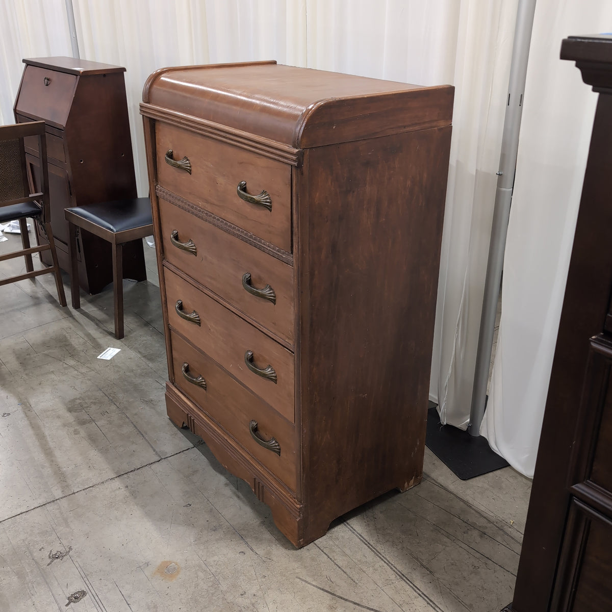 Brown Wood Five-Drawer Dresser