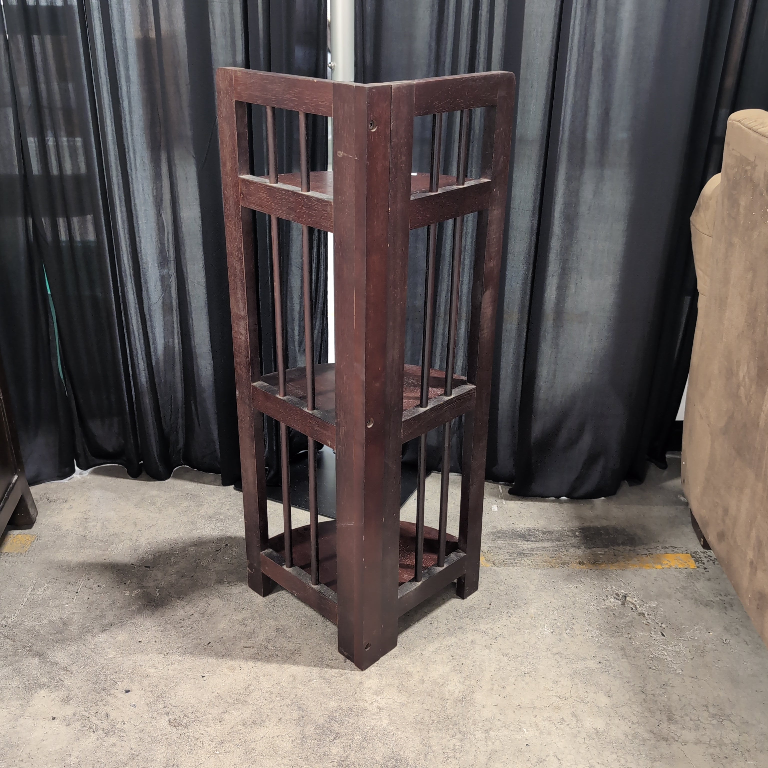 Dark Wood Three-Tier Corner Shelf