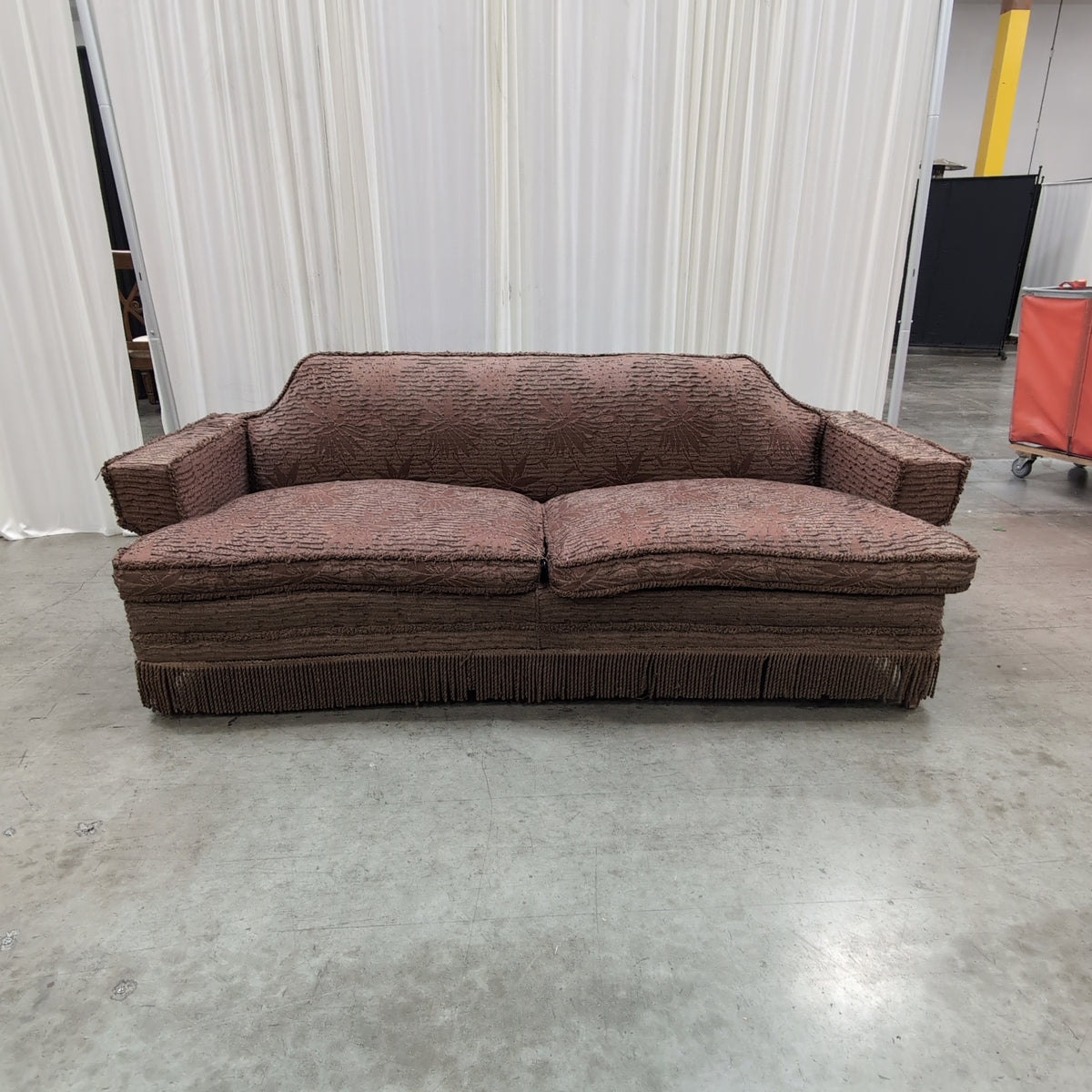 Brown Jacquard Fabric Fringed Skirt Couch