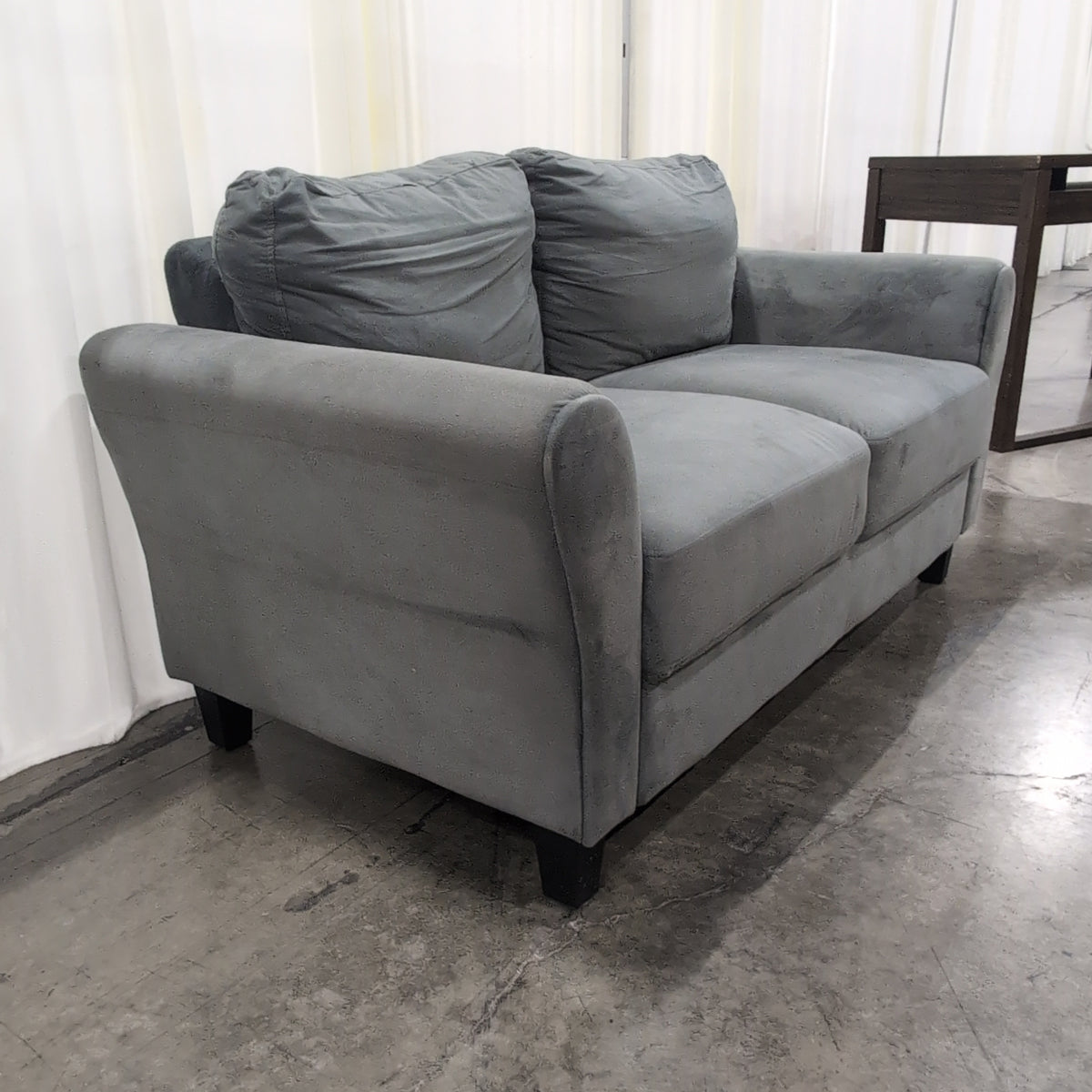 Grey Fabric Rolled Arm Couch