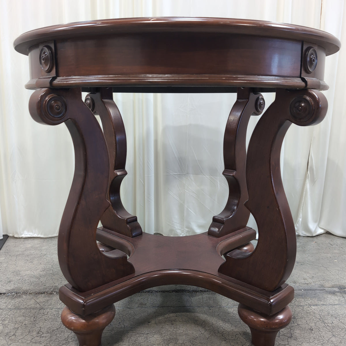 Dark Wood Round End Table with Glass Top