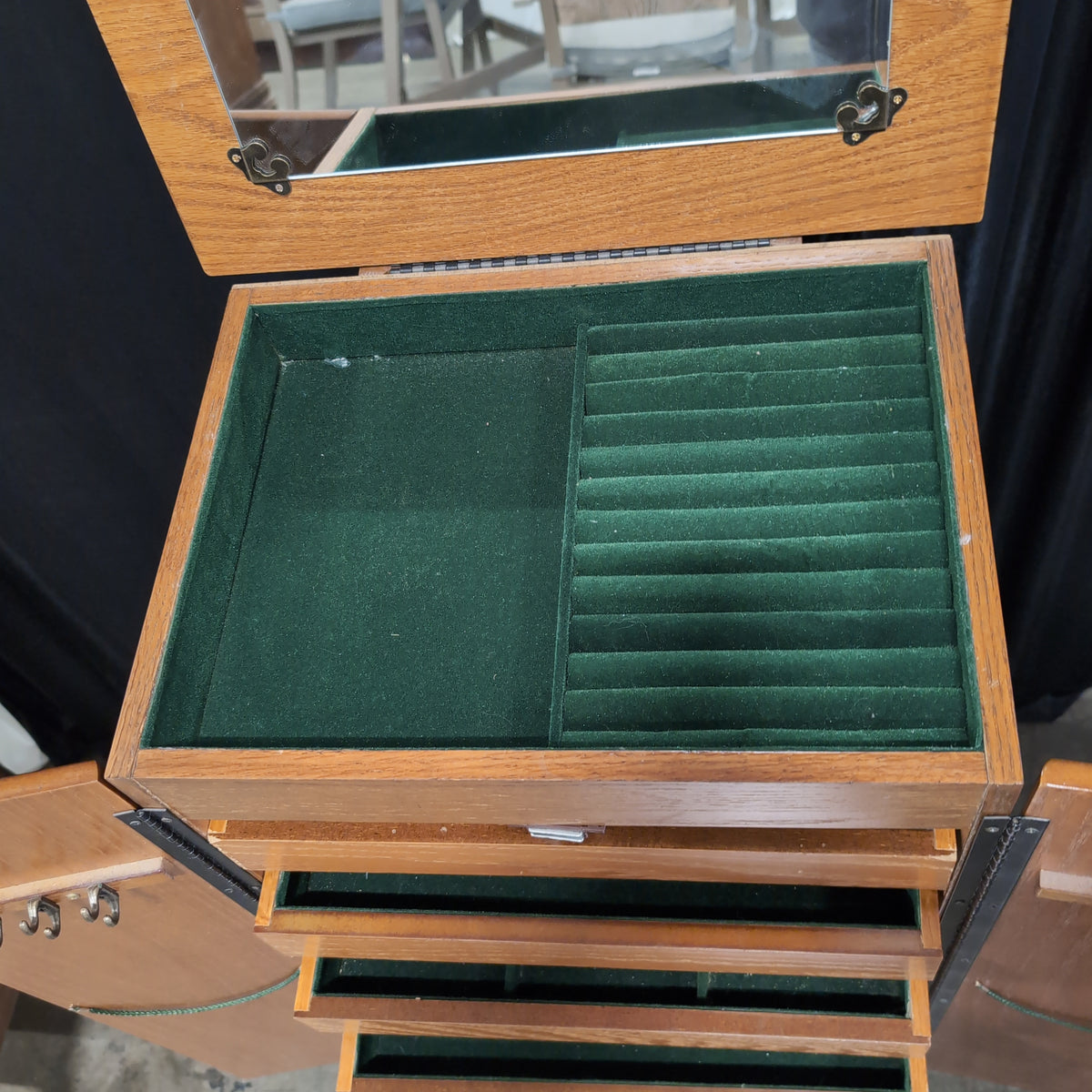 Oak Wood Two-Door Audio Cabinet with Cabriole Legs