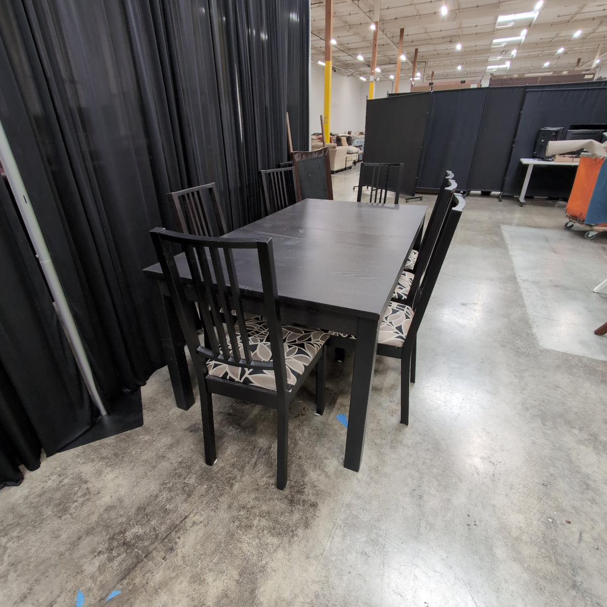 IKEA-Modern Black Wood Dining Table with Slatted Chairs