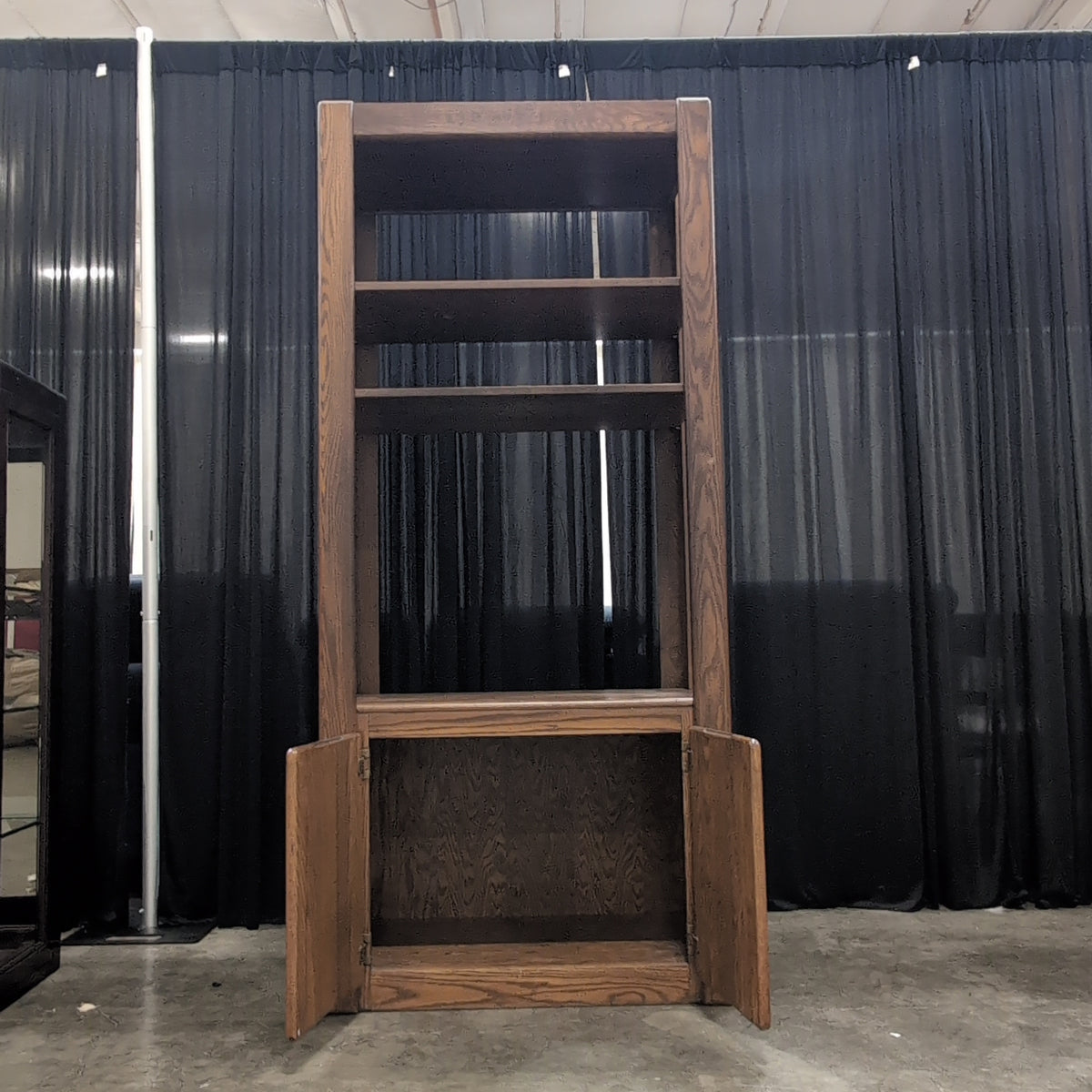 Sturdy Brown Wood Bookcase with Cabinet Doors