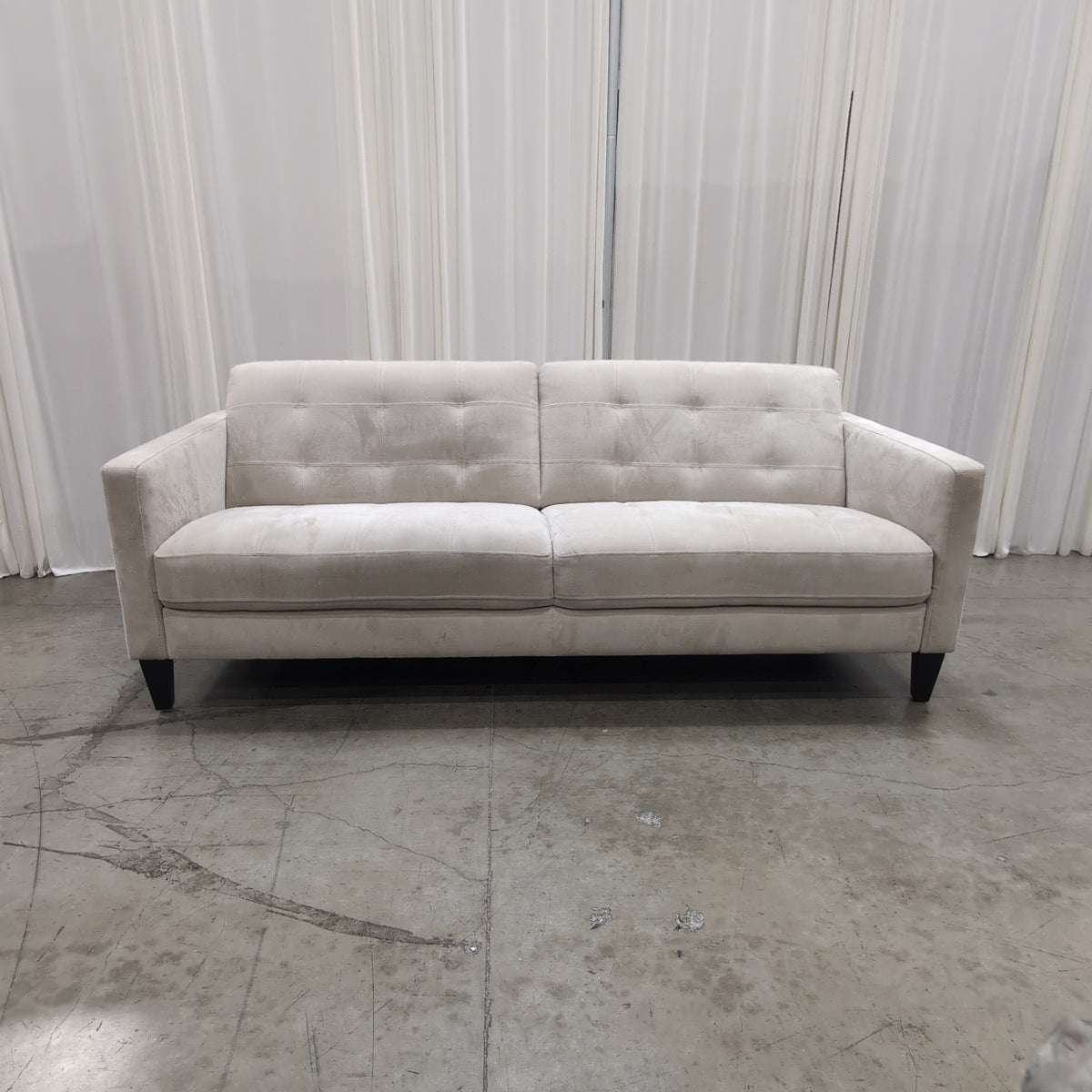 Light Beige Fabric Couch with Tufted Back Cushions