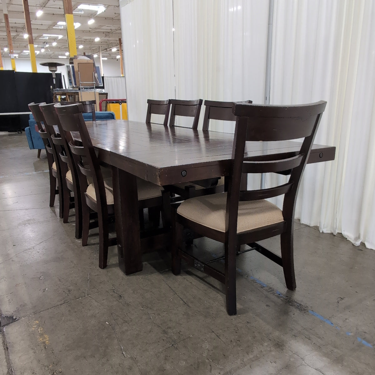 Dark Wood Plank Top Dining Table