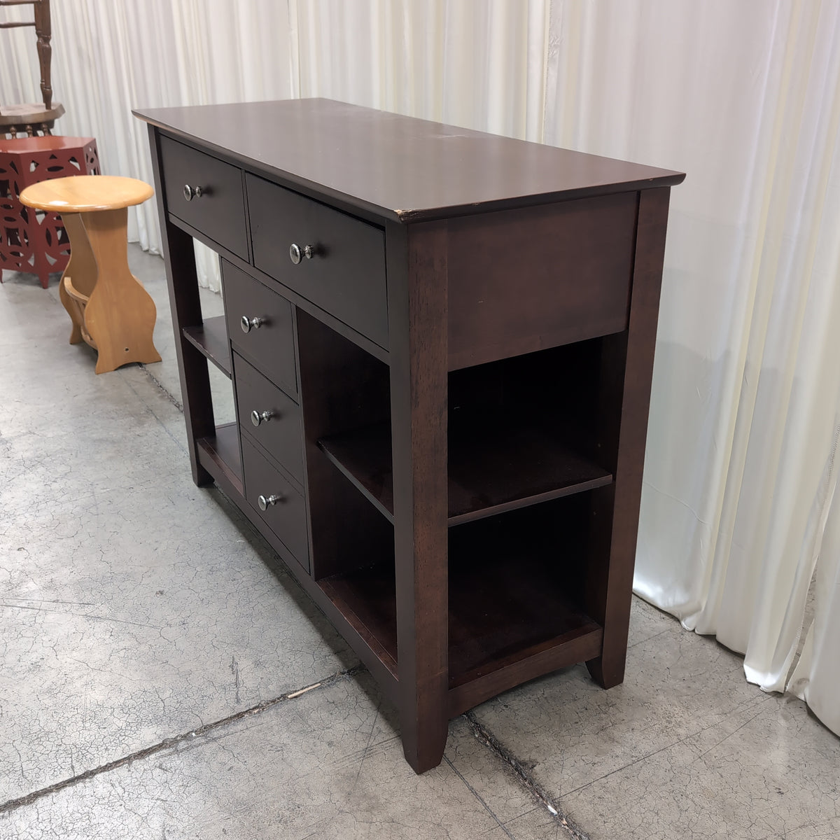 Dark Brown Wood TV Stand with Multiple Drawers