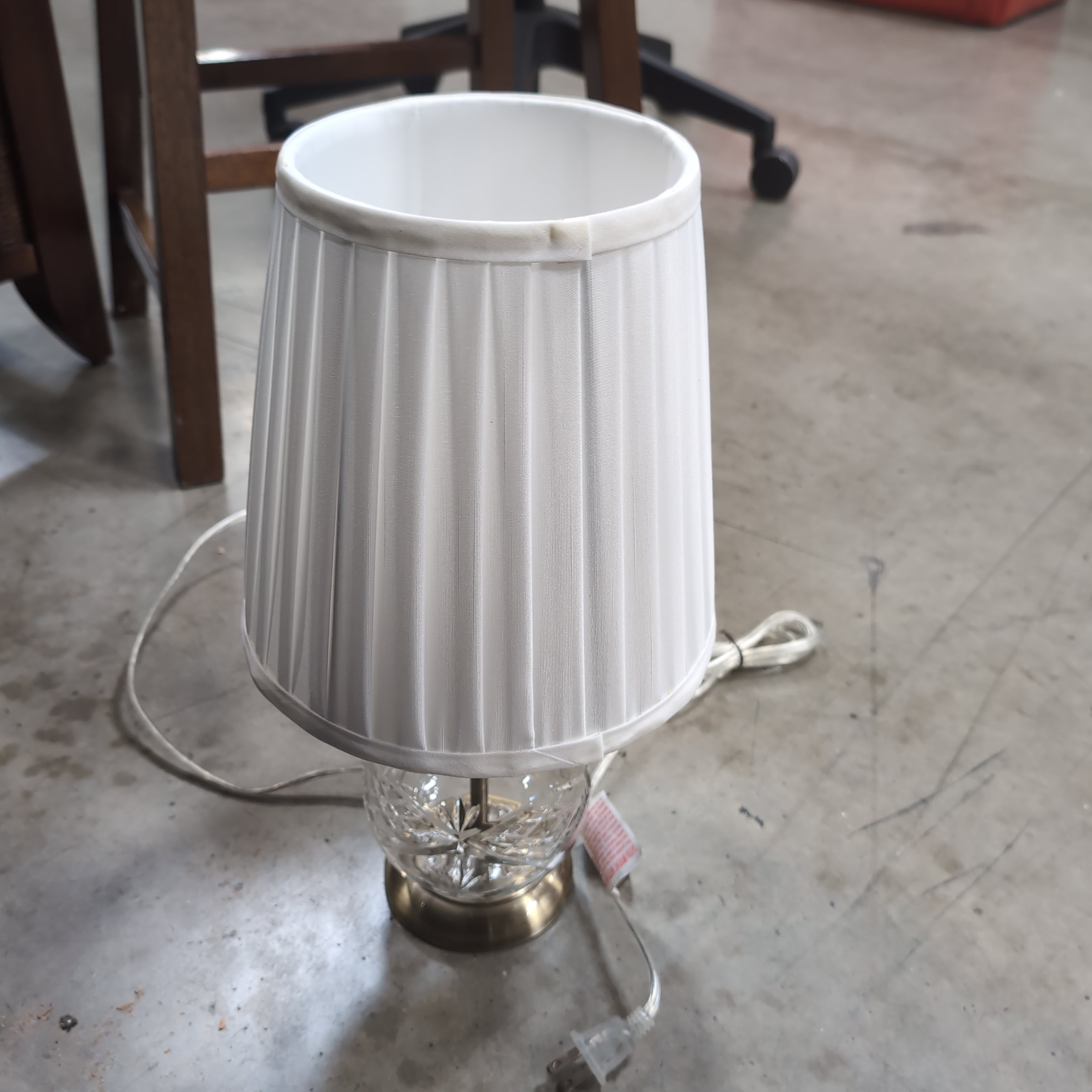 Cream Pleated Shade Table Lamp with Cut Glass Base