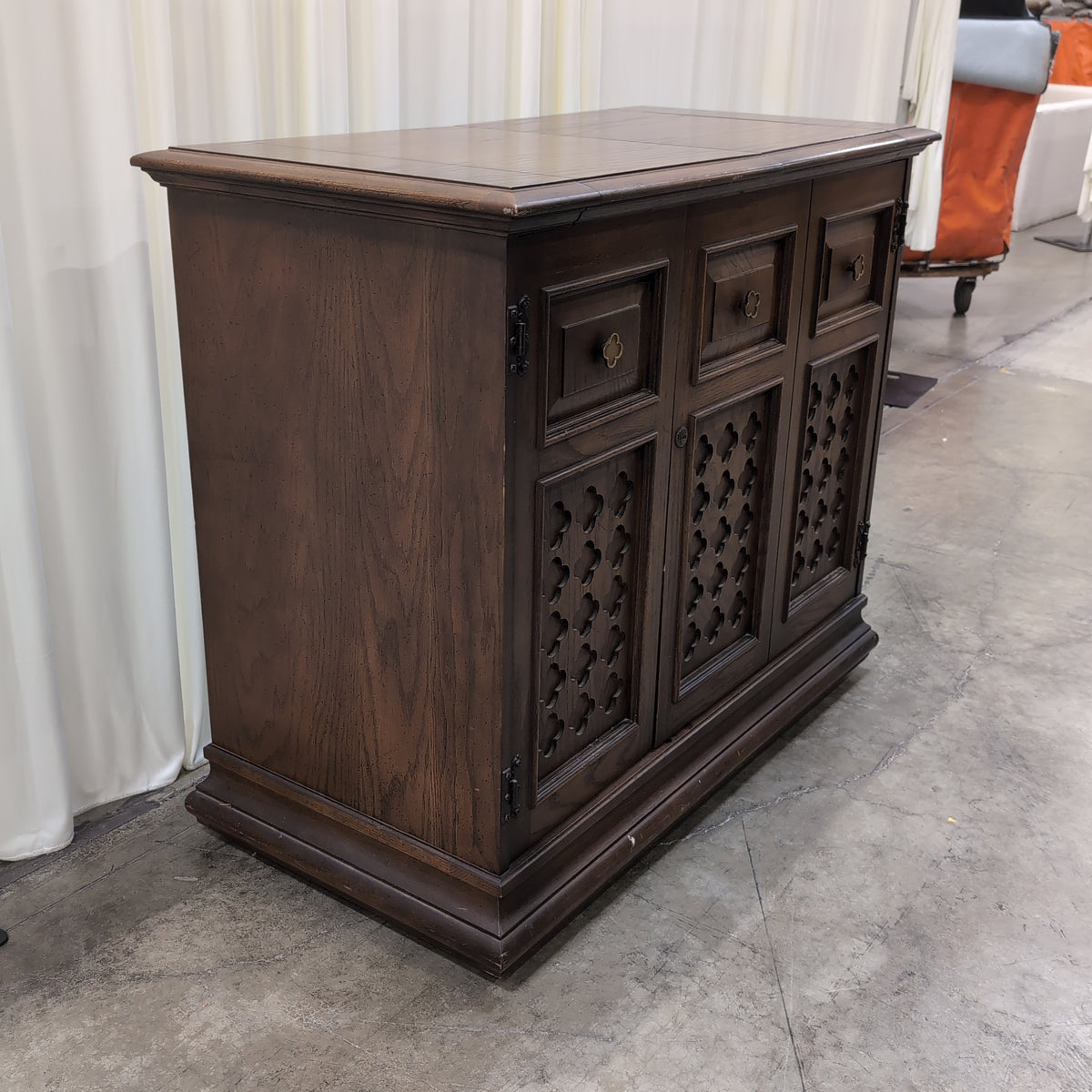 Brown Wood Traditional Buffet with Carved Doors