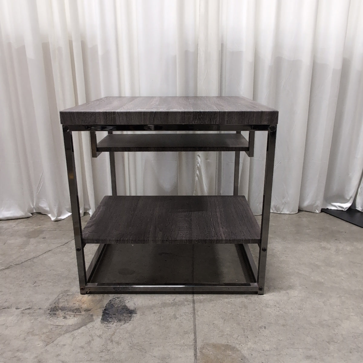 Grey Wood Grain Square End Table with Metal Frame