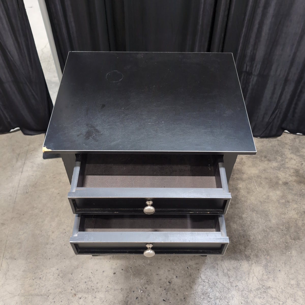 Black Two-Drawer Nightstand with Open Shelf