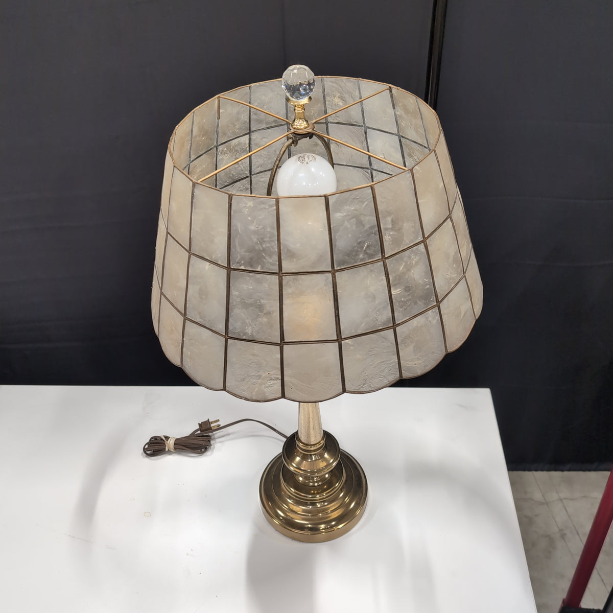 Brass Base Table Lamp with Capiz Shell Shade
