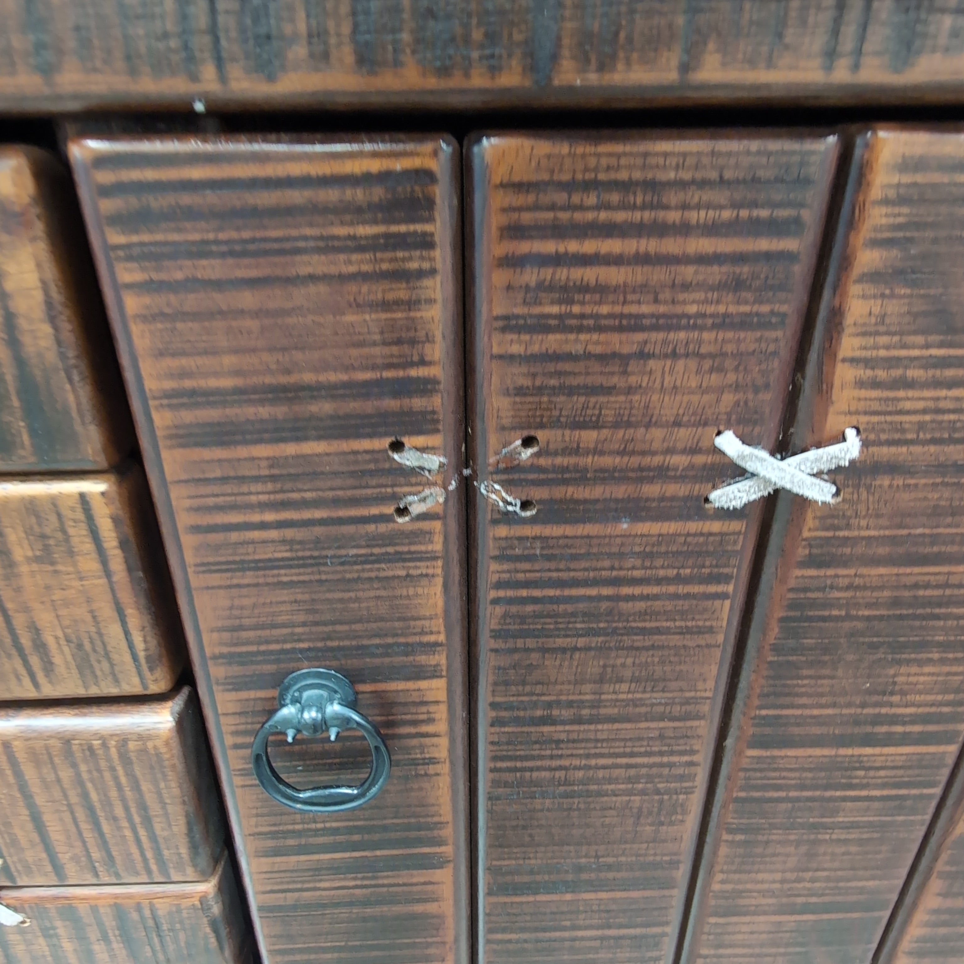 Rustic Dark Wood Buffet with X-Stitched Detail Doors