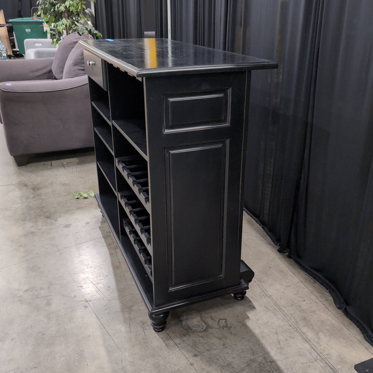 Black Wood Bar Cabinet with Wine Storage