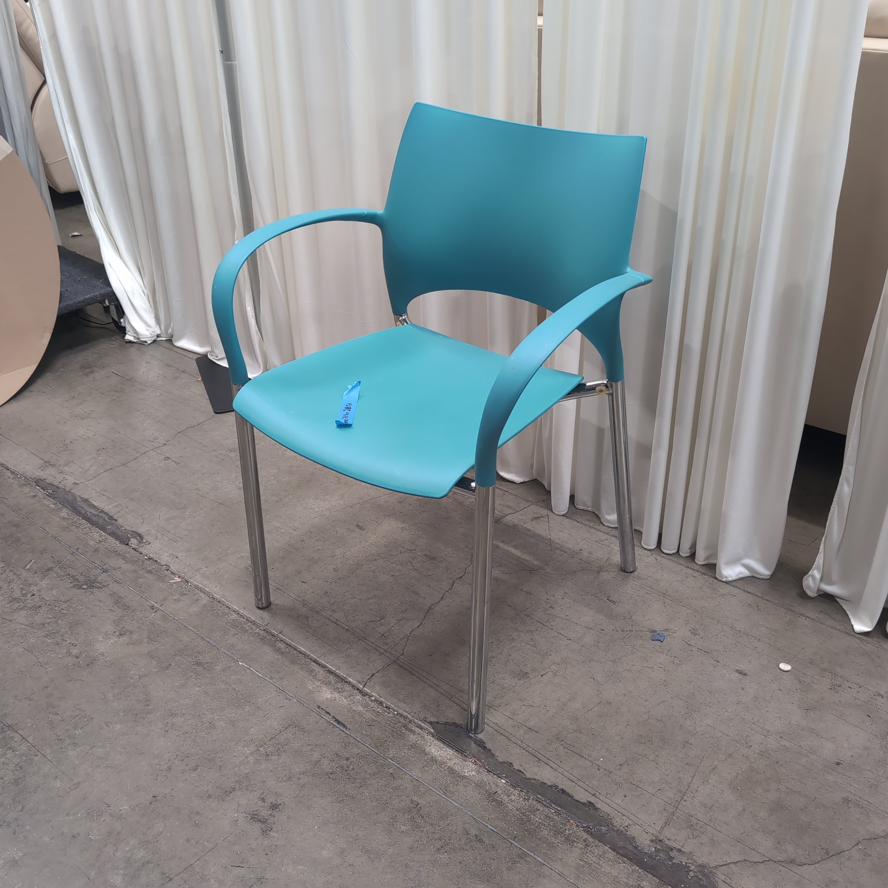Modern Teal Plastic Arm Chair with Metal Legs