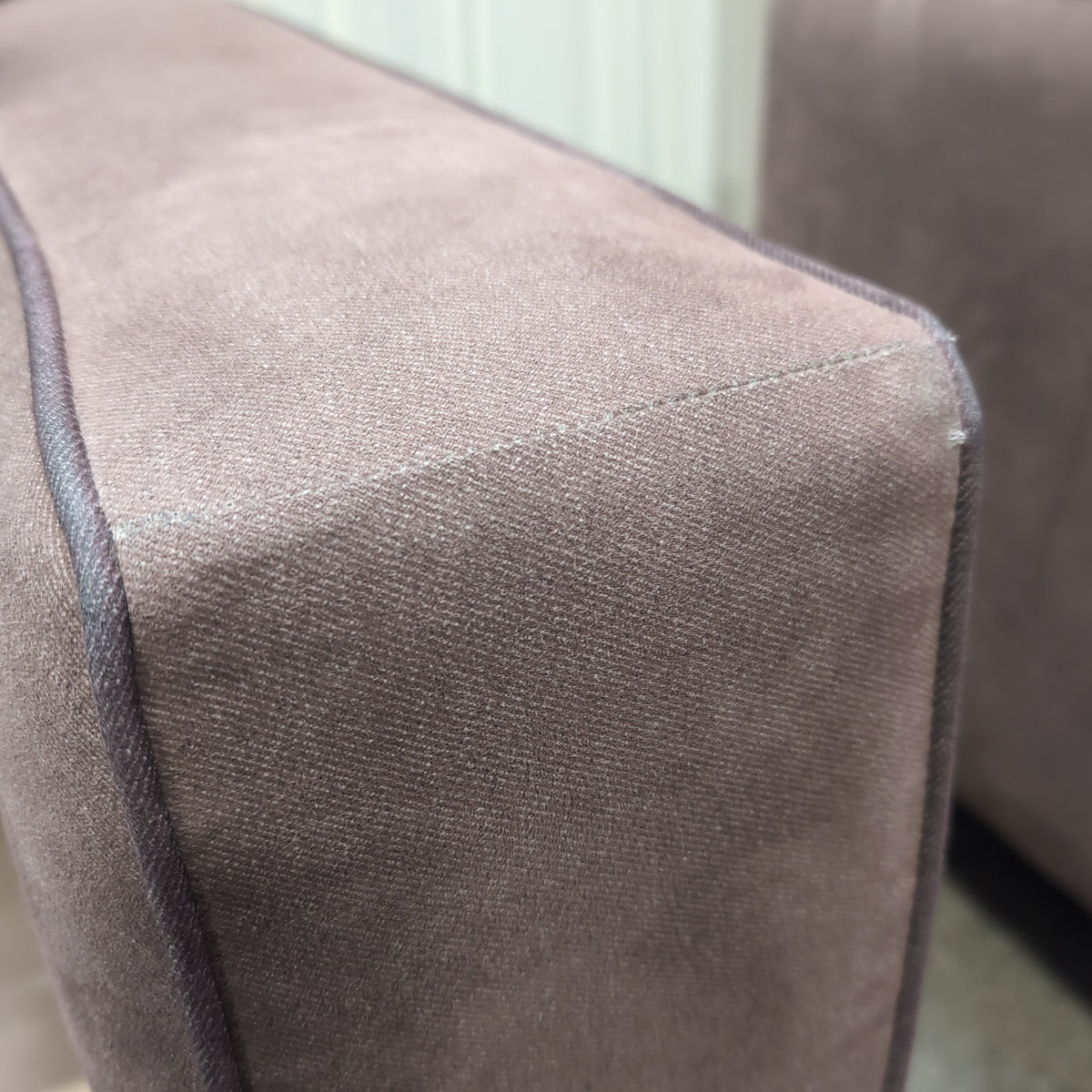 Muted Mauve Fabric Couch with Track Arms