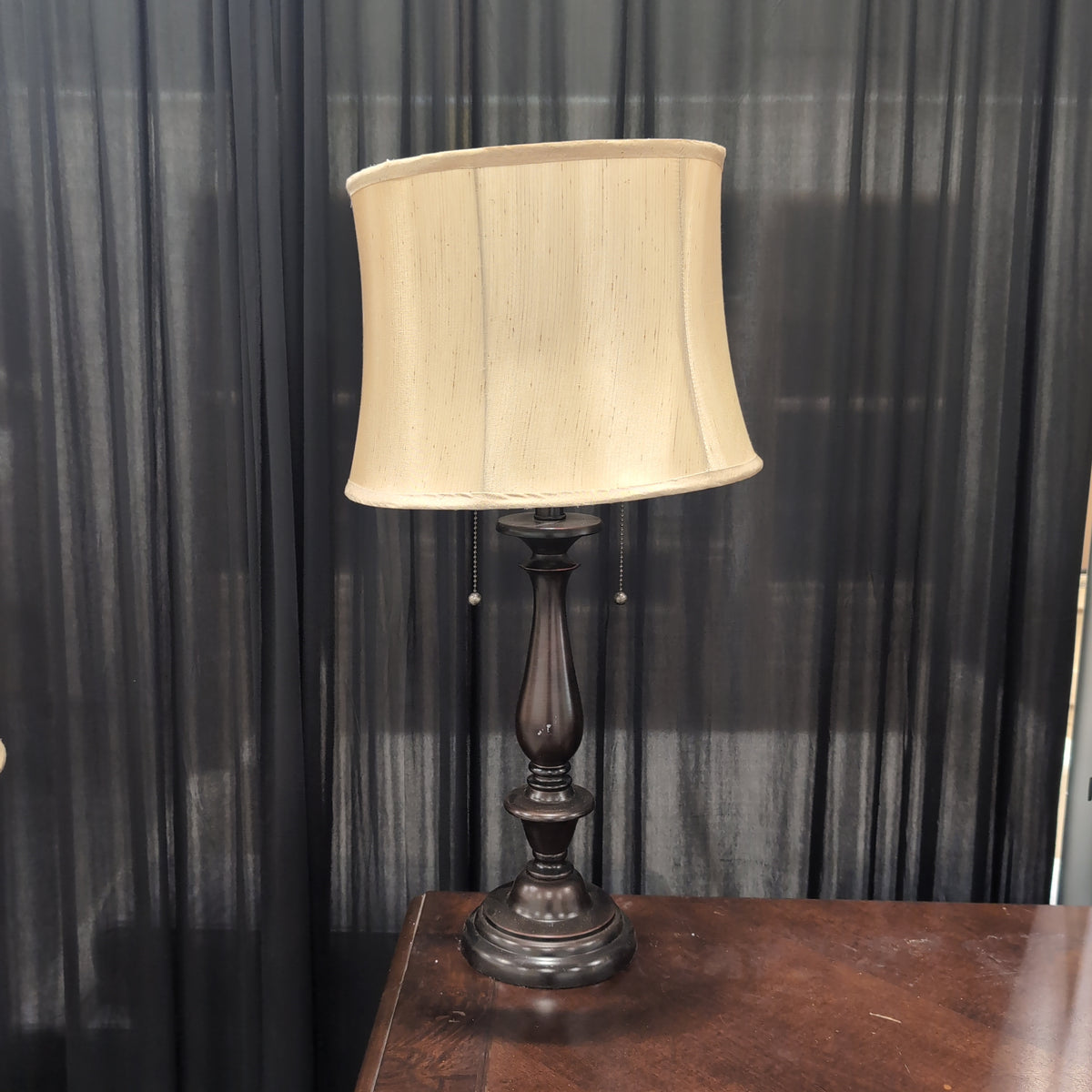 Traditional Dark Bronze Table Lamp with Cream Shade