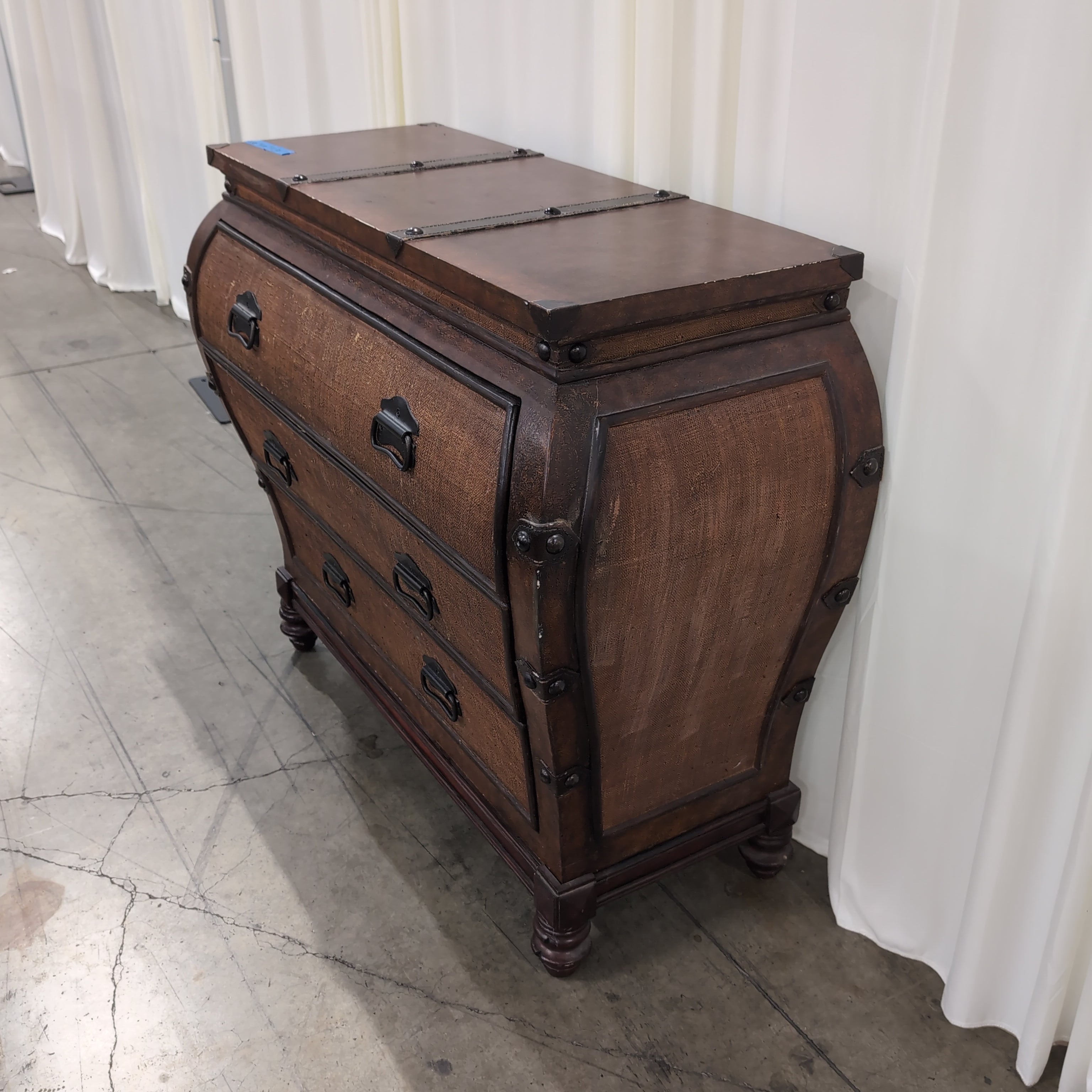 Brown Faux Leather Trunk Style Three-Drawer Dresser