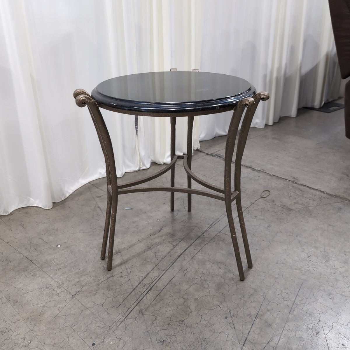 Ornate Bronze-Tone Metal Round End Table