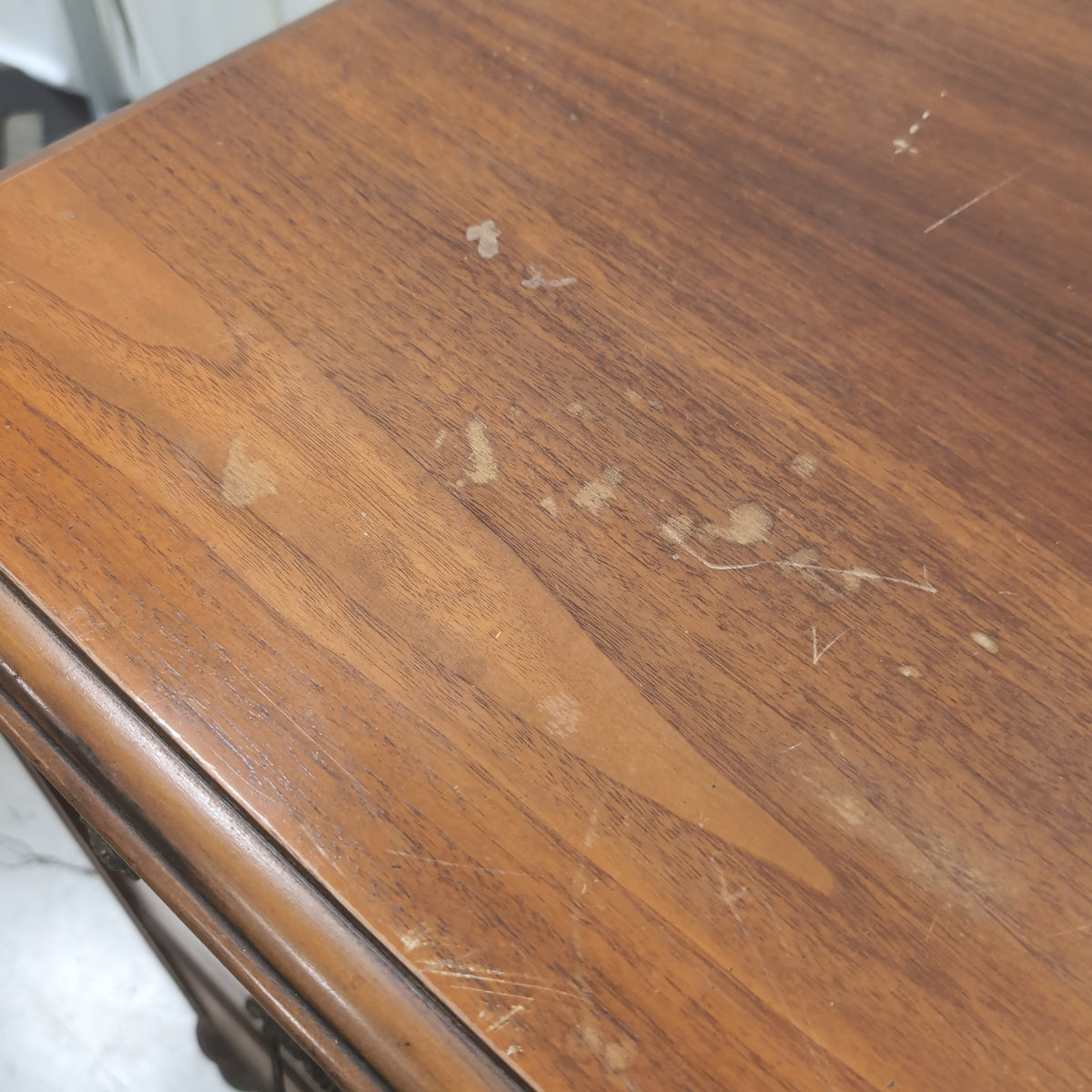 Vintage Brown Wood Three-Drawer Dresser with Carved Details