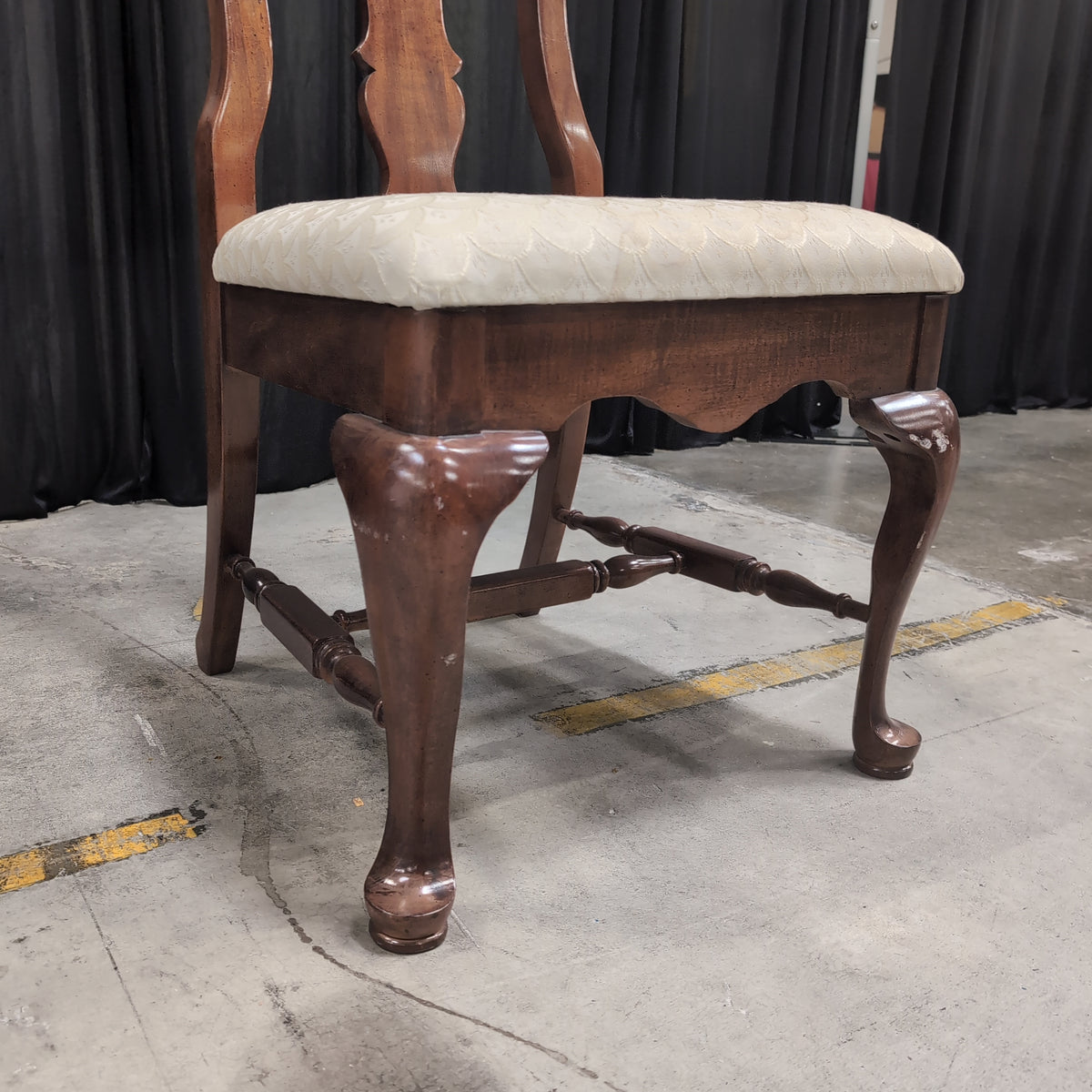 Carved Dark Wood Queen Anne Style Dining Chair