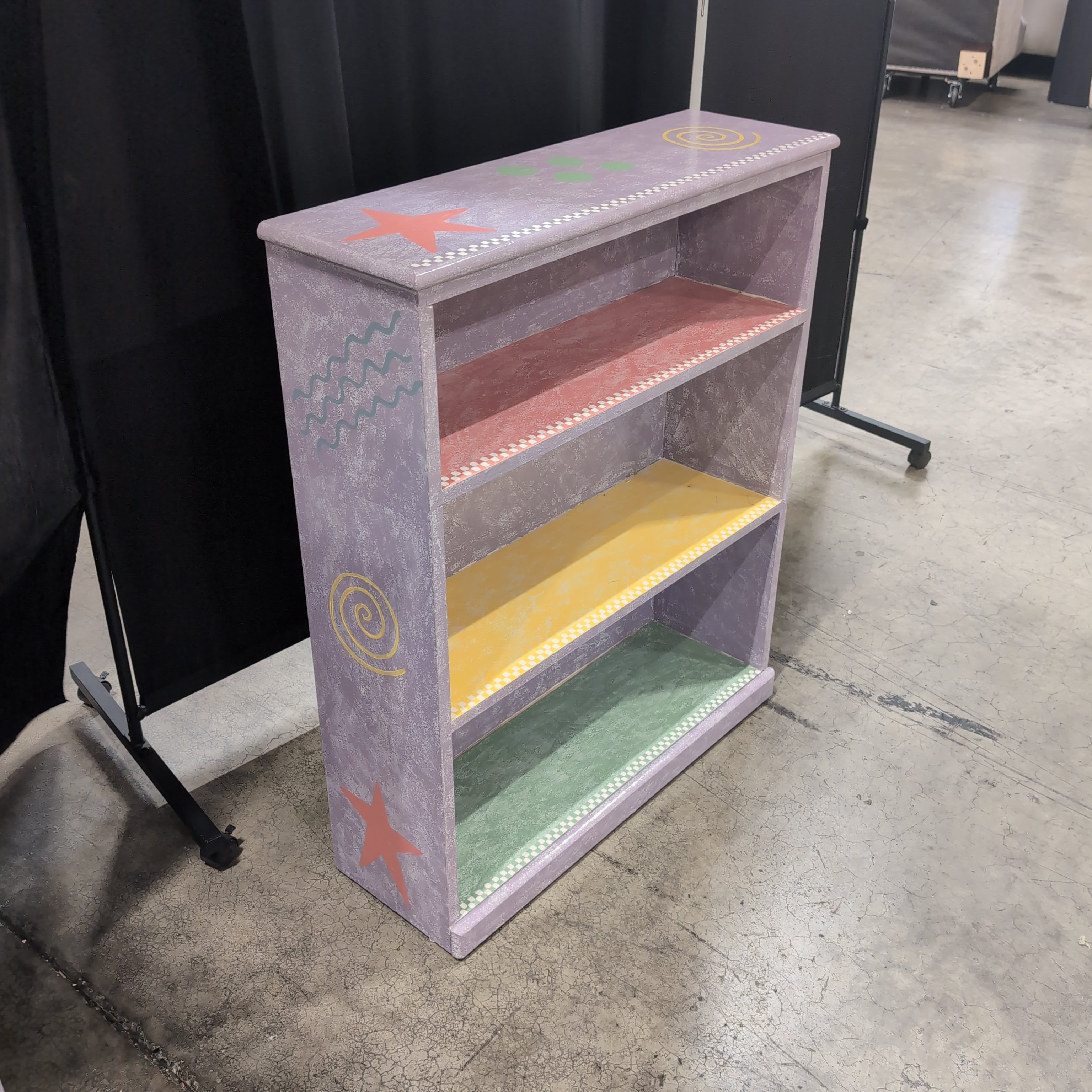 Lavender Three-Shelf Bookcase with Colorful Shelves