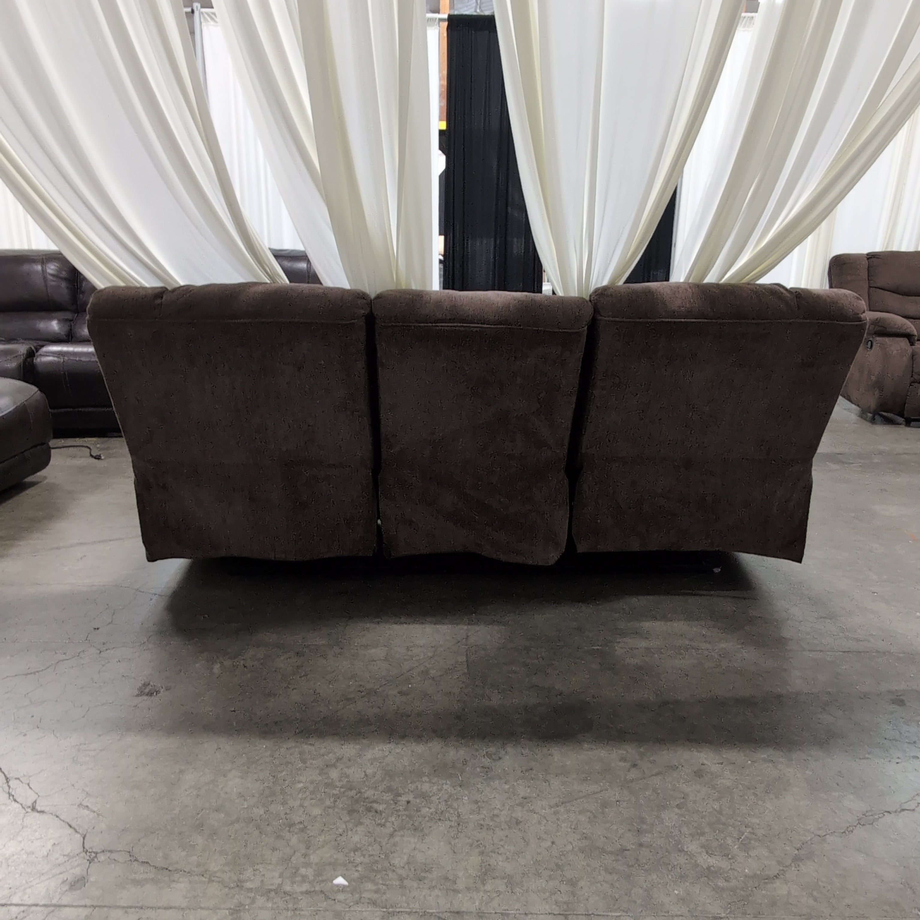 Brown Fabric Reclining Couch with Padded Arms