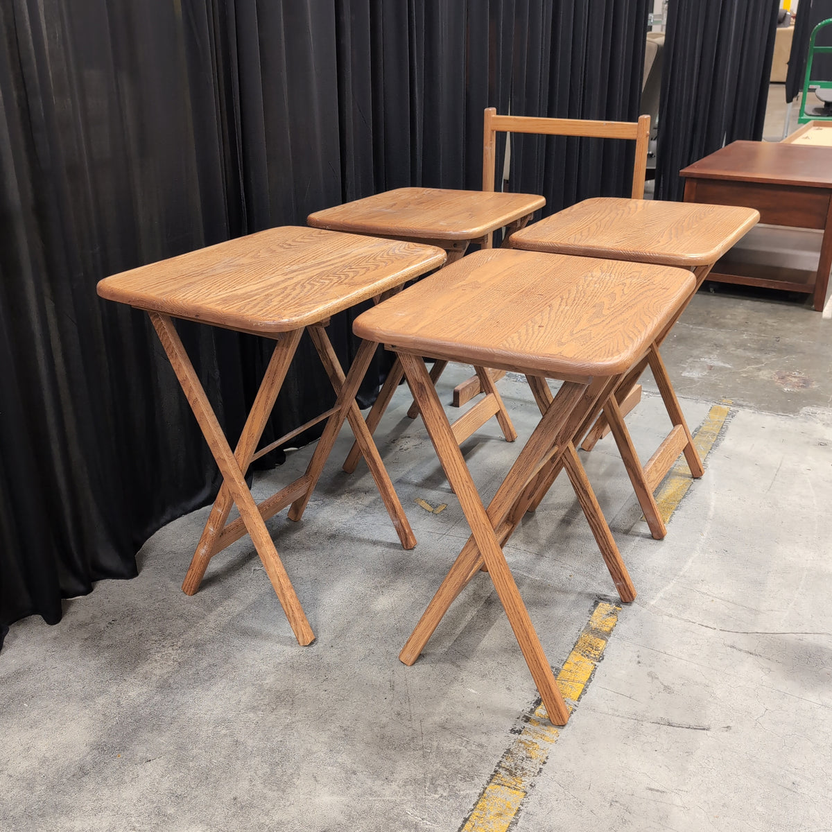 Natural Wood Folding TV Tray Set with Stand