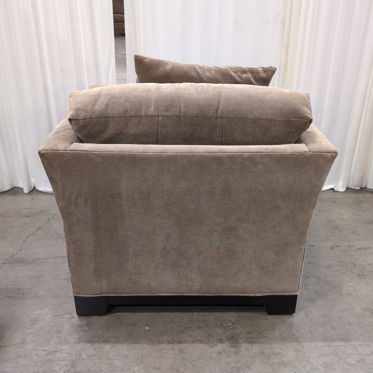 Plush Taupe Velvet Armchair with Matching Ottoman